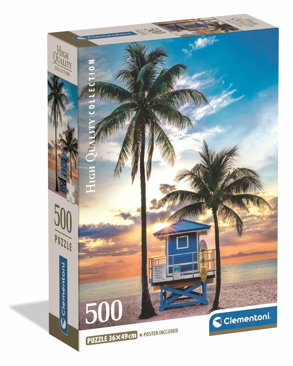CLEMENTONI PUZZLE DLA DOROSŁYCH 500 HQC MIAMI BEACH FLORIDA COMPACT BO MADE IN ITALY