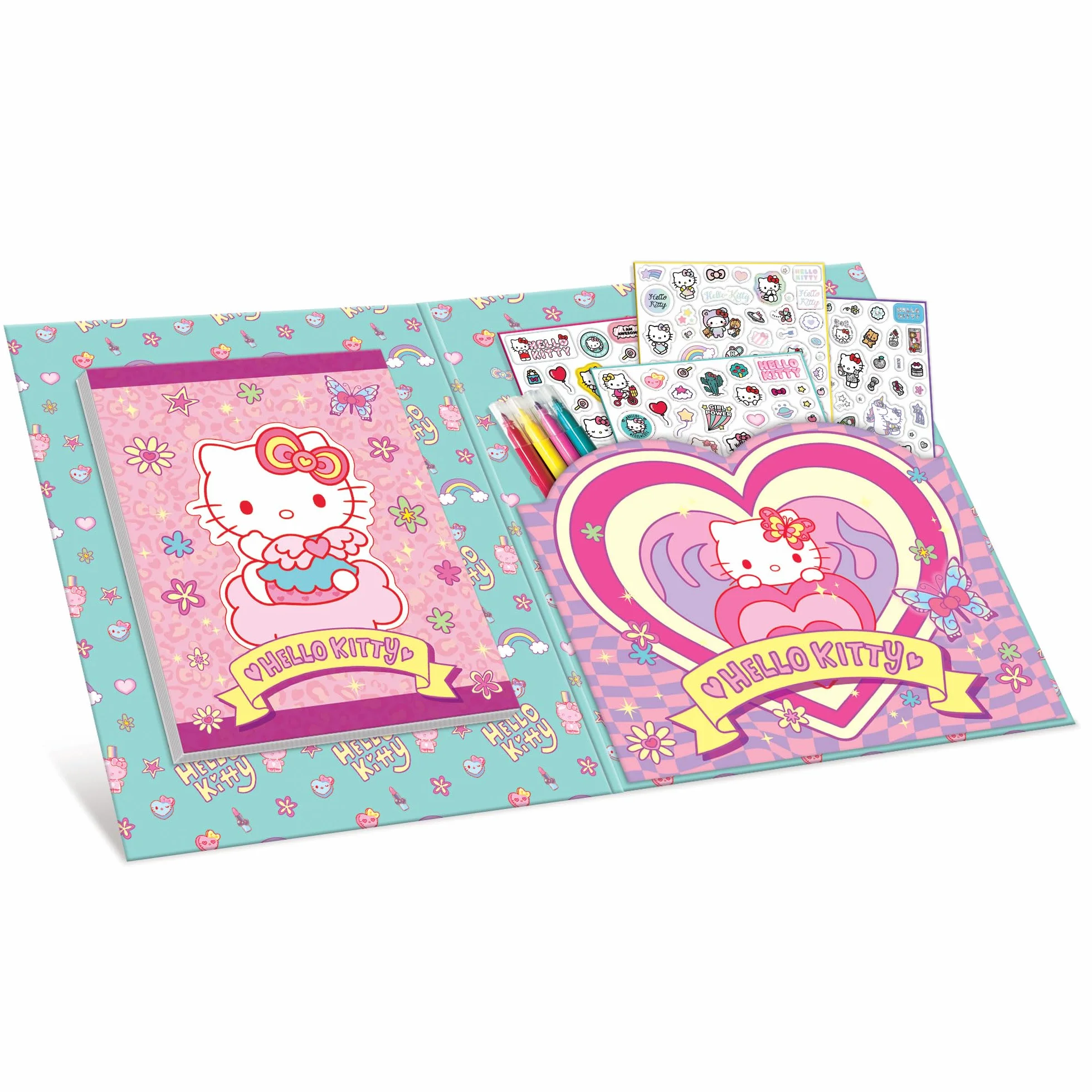 Lisciani HELLO KITTY AND FRIENDS naklejka i kolorowanka dla dzieci 5+ zestaw kreatywny 200 naklejek 4 strony