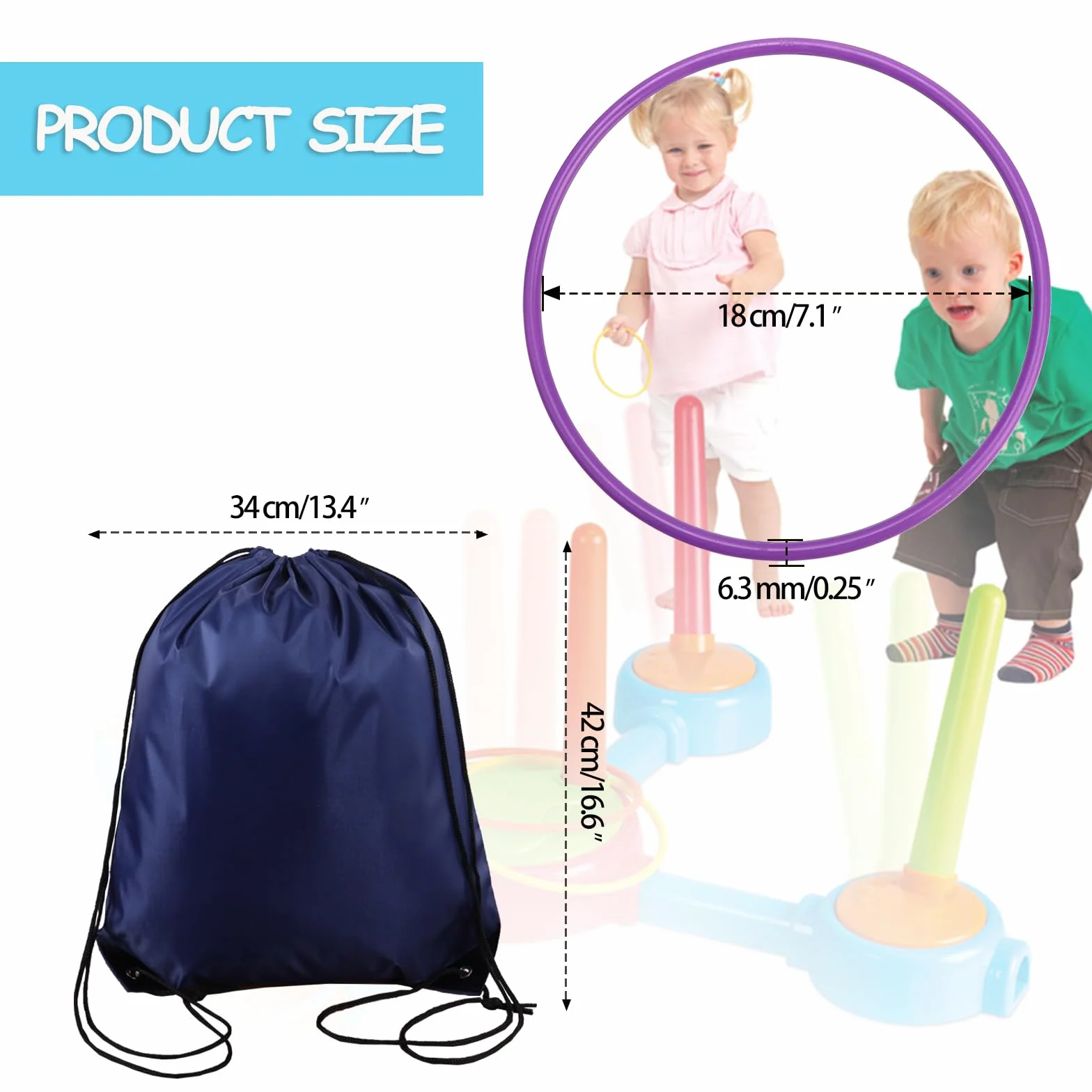 OOTSR 12 sztuk pierścieni z tworzywa sztucznego dla dzieci (średnica 18 cm) i jedna ciemnoniebieska torba ze sznurkiem ściągającym, pierścionki karnawałowe do użytku wewnątrz i na zewnątrz, do