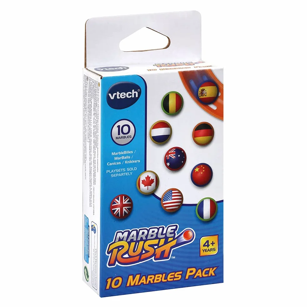 VTech Marble Rush MarBalls zestaw 10 dodatkowych kulek do wszystkich torów Marble Rush, z flagami krajów, dla dzieci w wieku 4-12 lat