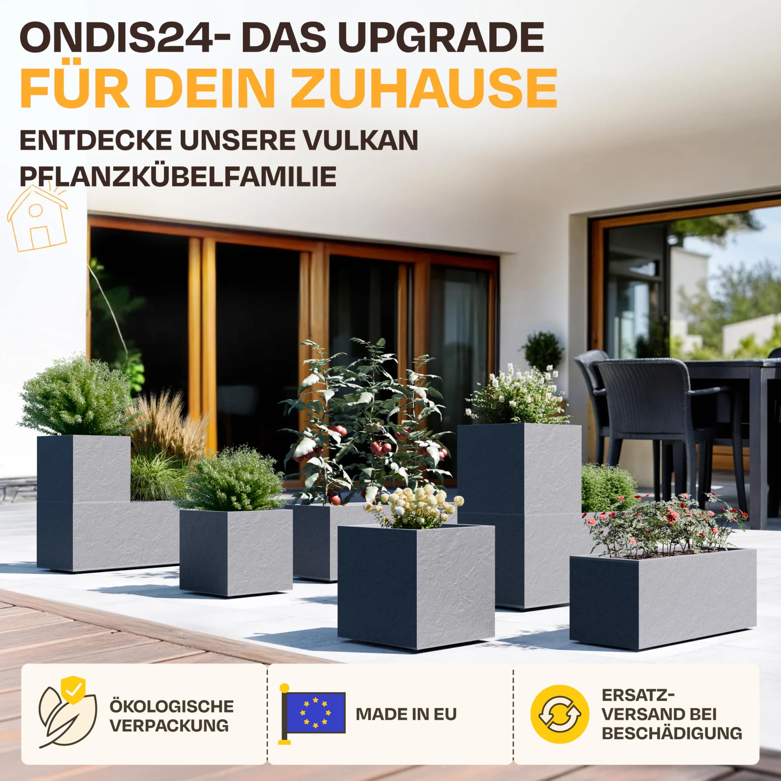 Ondis24 Donica prostokątna na kwiaty 57 l ze zbiornikiem wody antracytowa