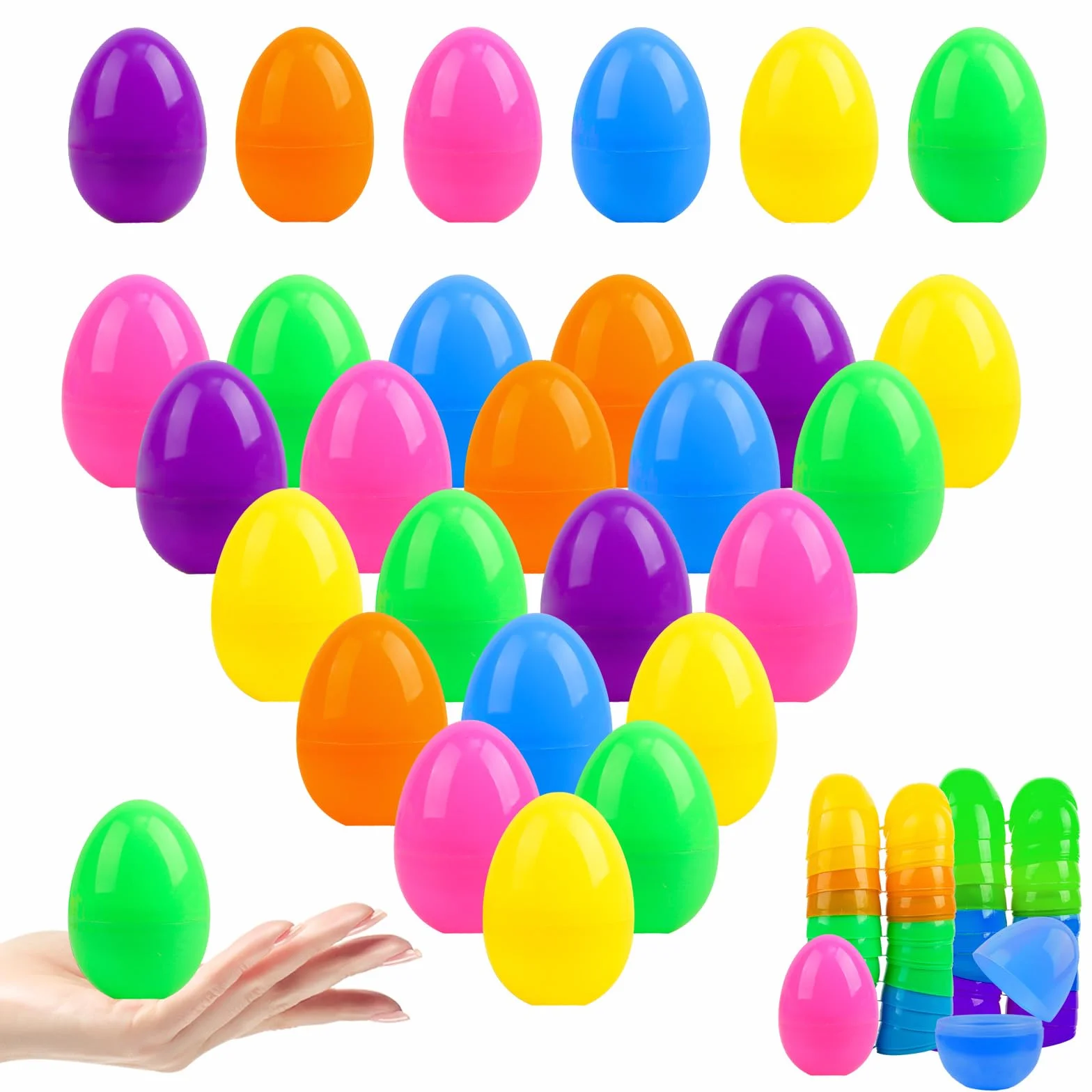 50 x jajko wielkanocne z tworzywa sztucznego, 7 x 5 cm, jajka wielkanocne do zawieszenia i dekoracji, kolorowe plastikowe jajka wielkanocne z tworzywa sztucznego, do użytku na zewnątrz i wewnątrz,