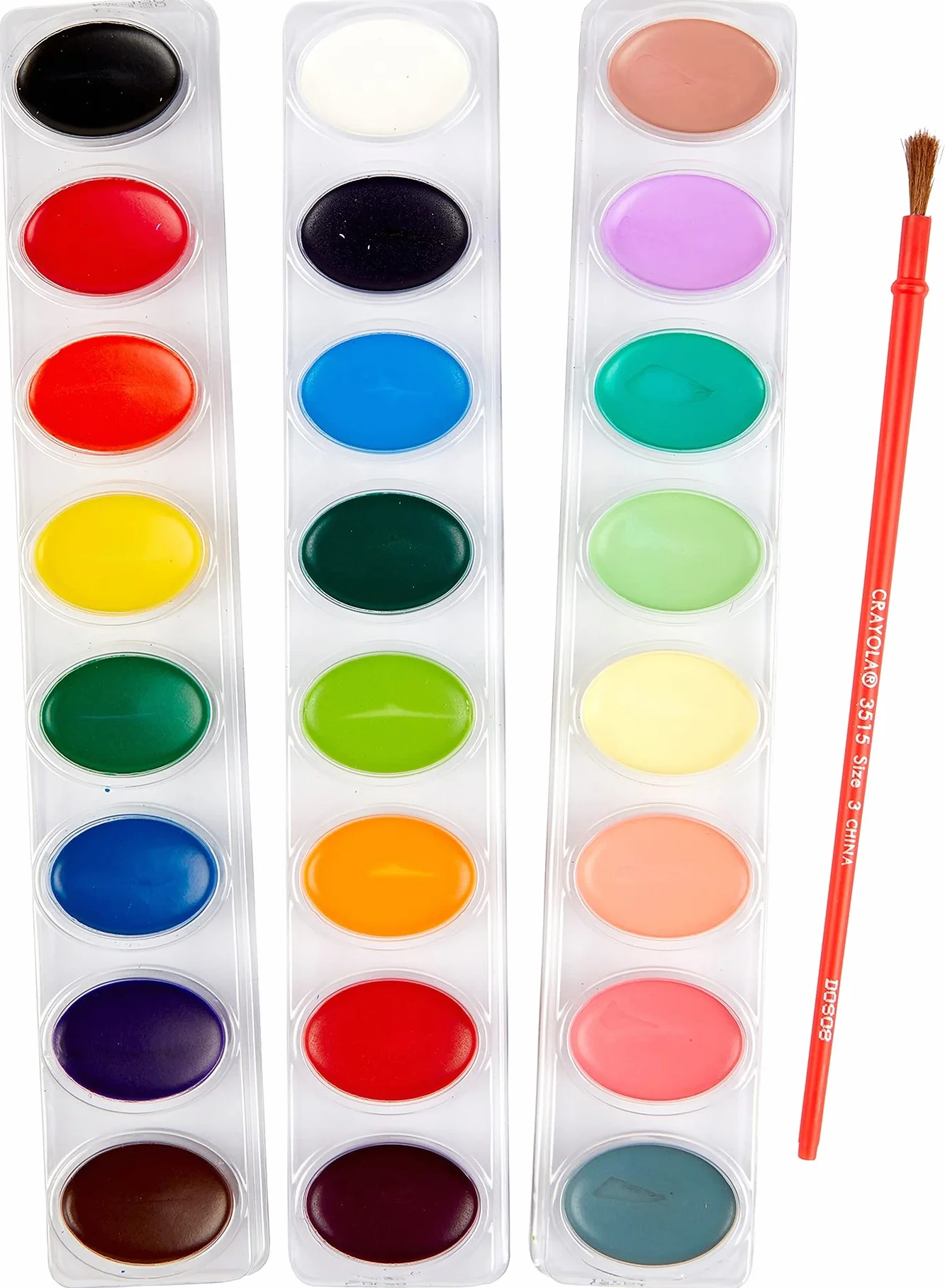 CRAYOLA - Zmywalne farby akwarelowe z pędzelkiem dla dzieci, 24 różne odcienie, zestaw do spędzania wolnego czasu, 53-0524