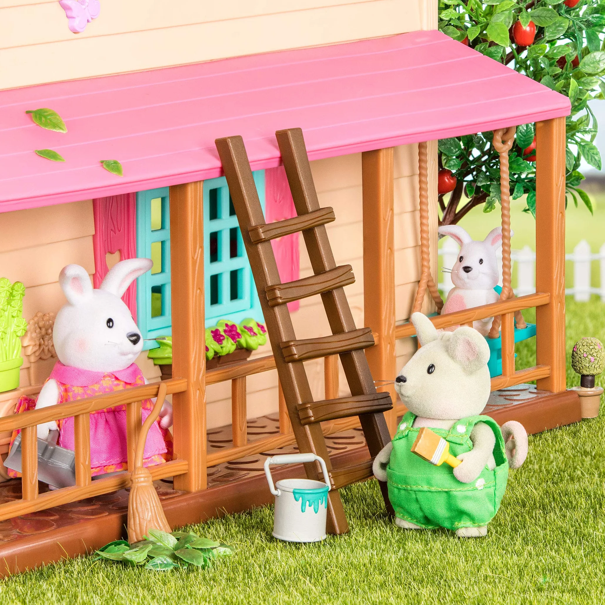 Li'l Woodzeez Rodzina królików Hoppingood - 5-częściowy zestaw zabawek z miniaturowymi figurkami zwierząt i bajką - zabawki i akcesoria dla dzieci w wieku od 3 lat
