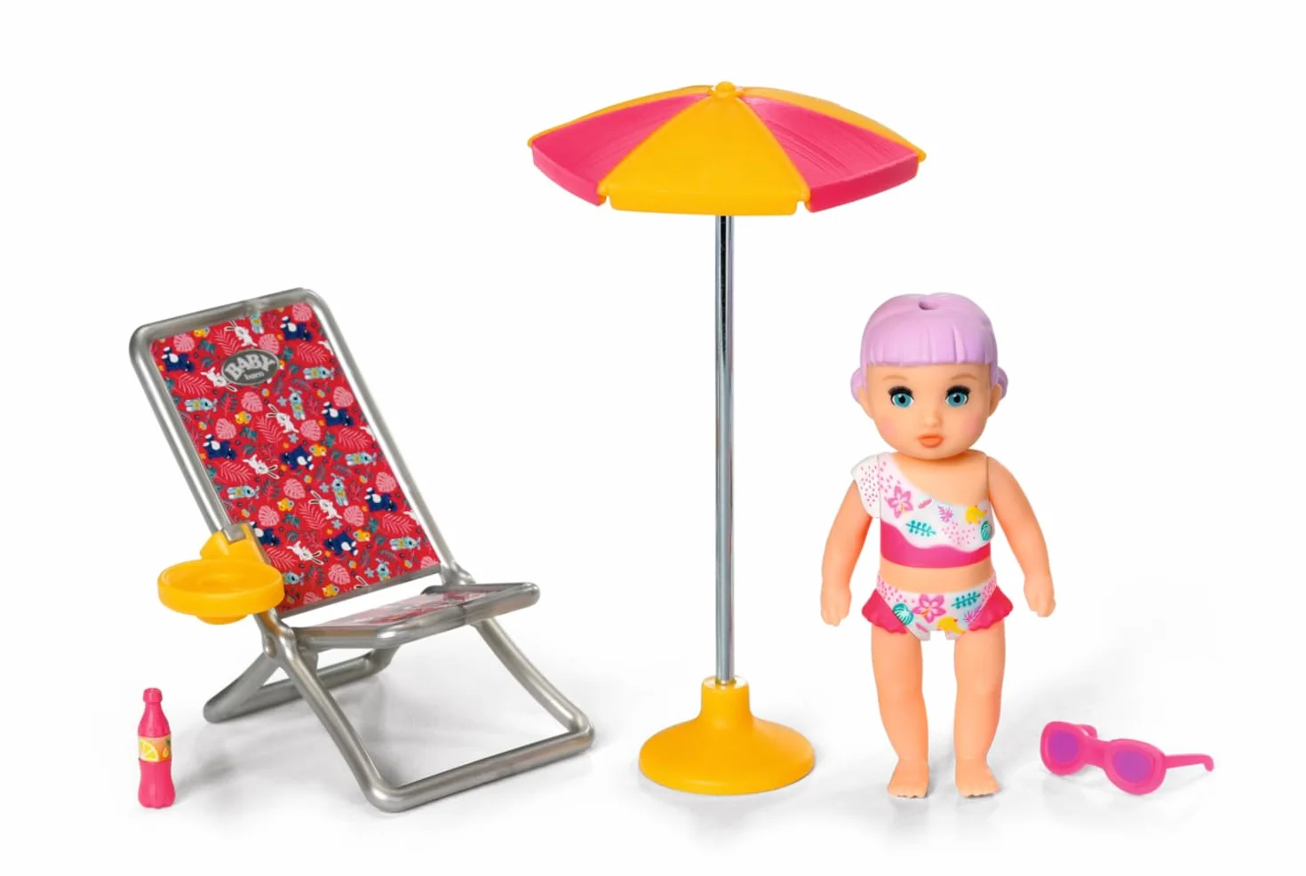 BABY born Minis Zestaw do zabawy na lato z Larą 906132 – lalka 7 cm z ekskluzywnymi akcesoriami i ruchomym korpusem do realistycznej zabawy – dzieci od 3 lat