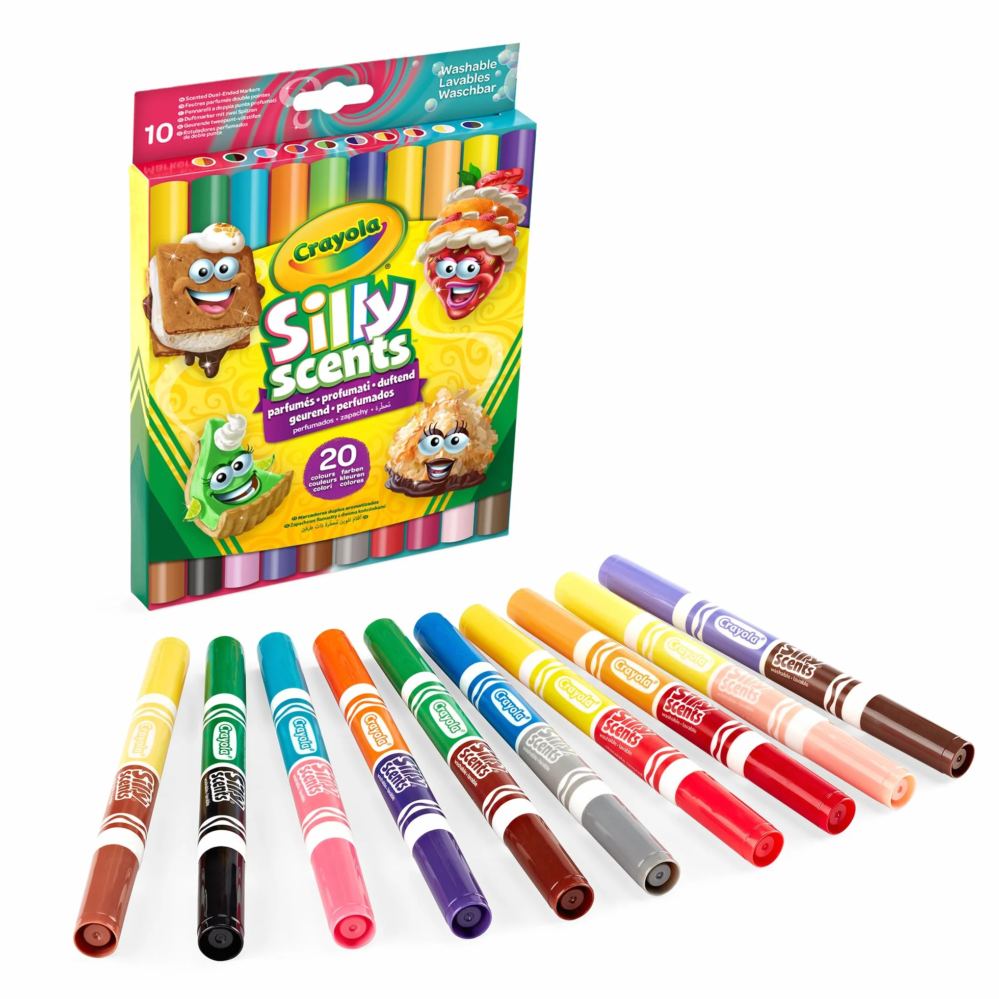 CRAYOLA Zestaw markerów zapachowych Silly Scents z podwójną końcówką, 10-20 kolorów i 20 różnych zapachów do szkoły i wypoczynku - od 3 lat, 58-8344