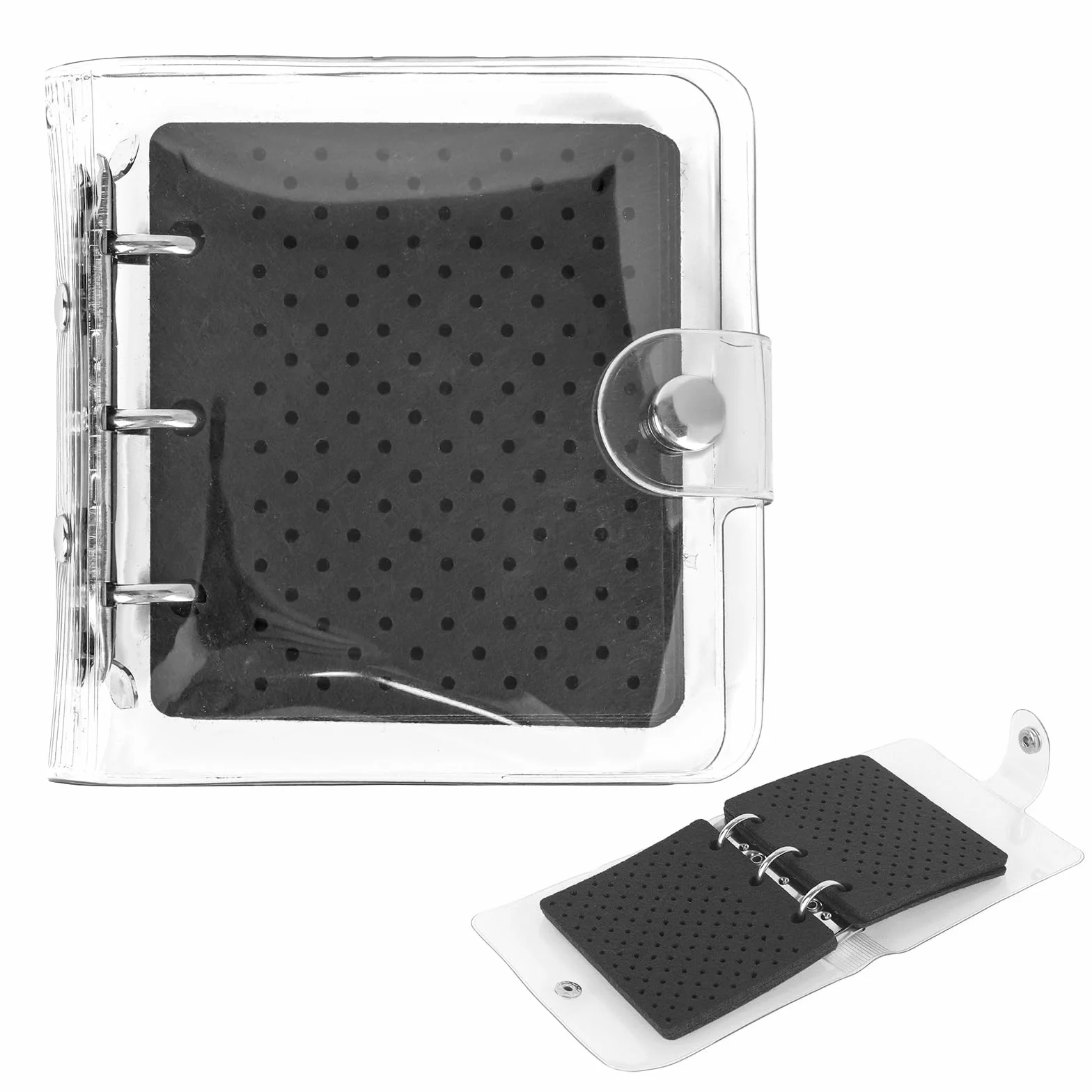 2szt Mini Emaliowane Albumy Piny z 6 Stron, Przenośny Album Kolekcjonerski do Przechowywania Pinów Odznak i Broszek Czarny Filcowy Organizer z Przezroczystą Osłoną