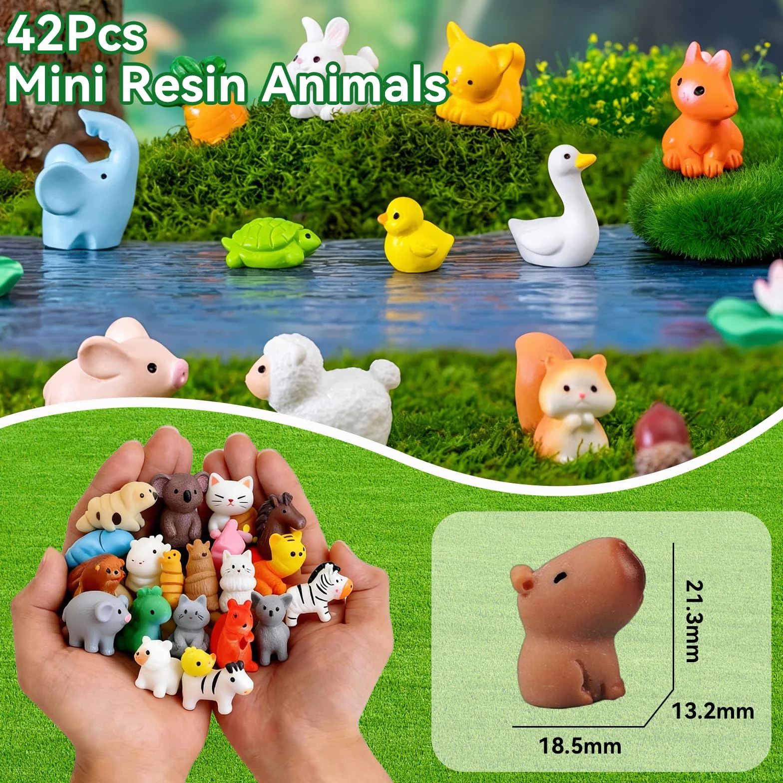 ZhouWei 42 szt. Mini żywiczne zwierzęta, mini figurki ozdoby dla małych zwierząt miniaturowe małe zwierzątka, do domku dla lalek, akwarium rzemiosło DIY