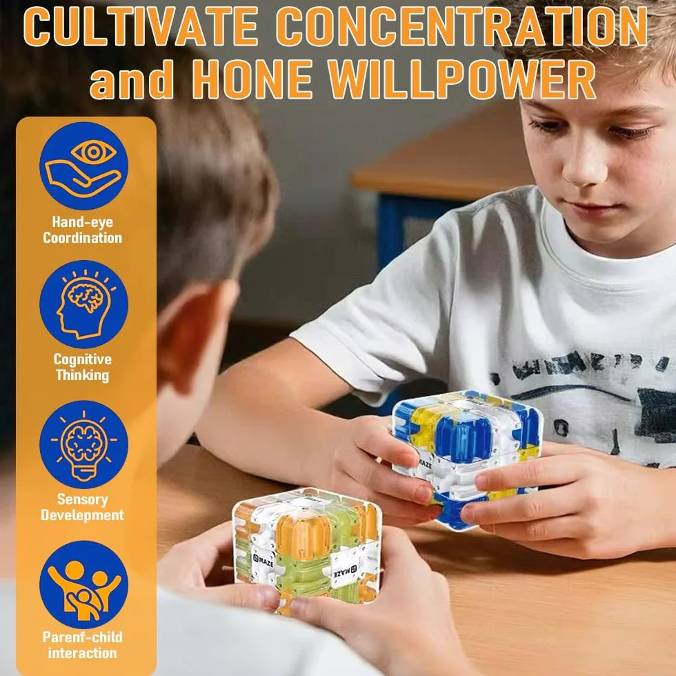 Kostka Z Labiryntem Labiryntowa, Mózgu Zabawka Interaktywne Labirynty, Interaktywna Gra Zręcznościowa 3D, Logiczne Wyzwanie Kostka Puzzle Labiryntu, Kulka Labirynt 3D