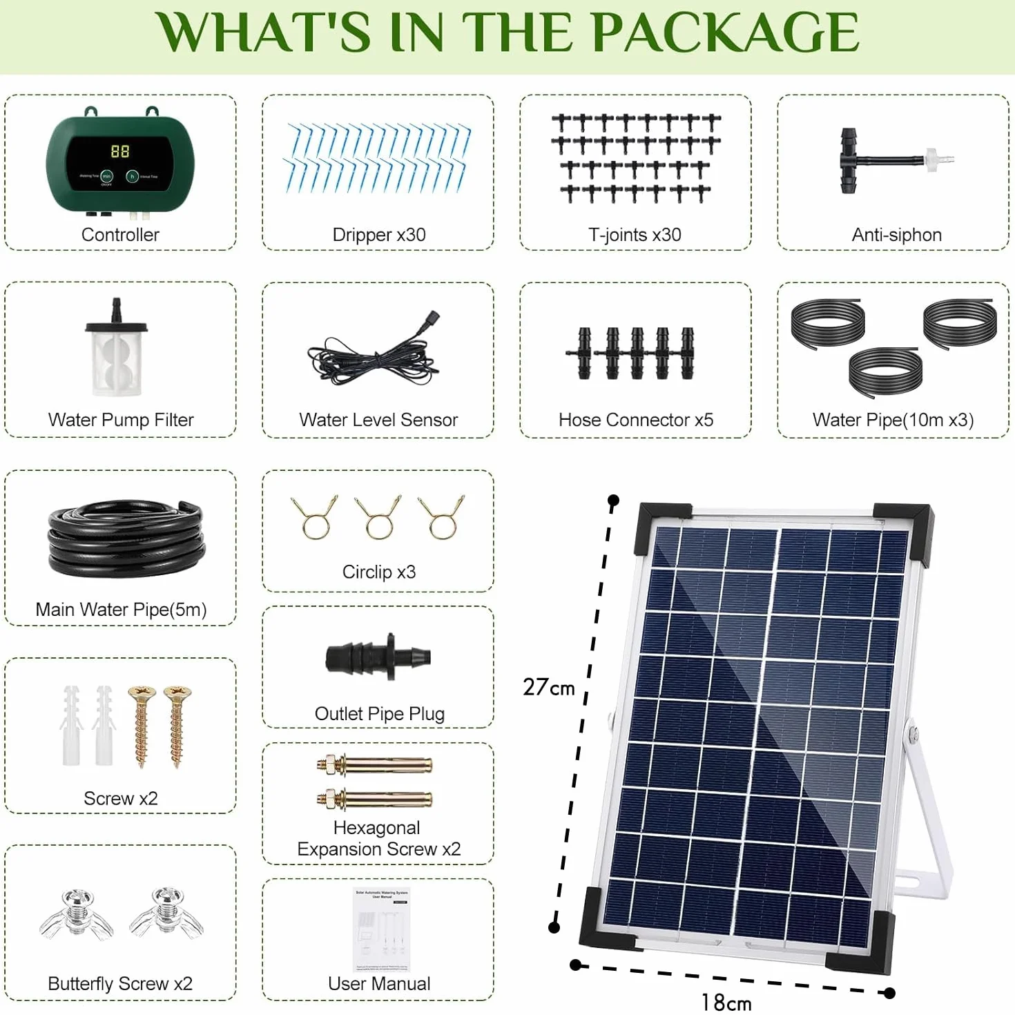Anpress Solarny system nawadniania automatycznego zestawu do ogrodu z 30 doniczkami i 10 trybami timera
