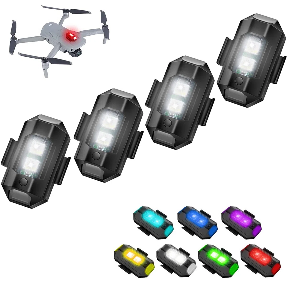 4 sztuki drona stroboskopowego, 7 kolorów, LED, do ładowania przez USB, mini drona, światło stroboskopowe, światło stroboskopowe, światło błyskowe