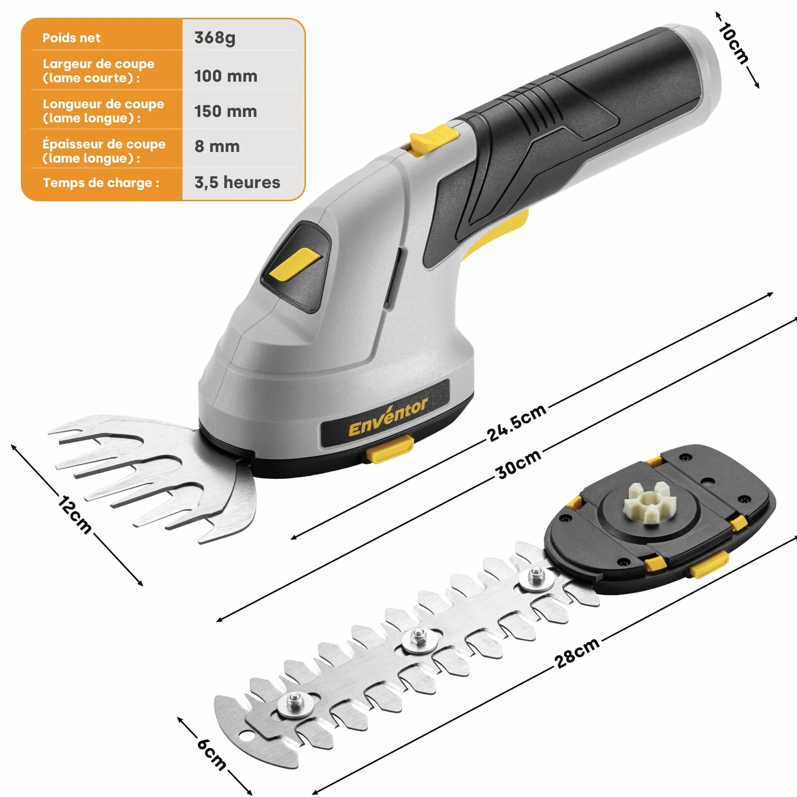 Enventor Sekator ogrodowy 7,4 V 2000mAh 2-in-1 Cordless Hedge Trimmer & Grass Shear