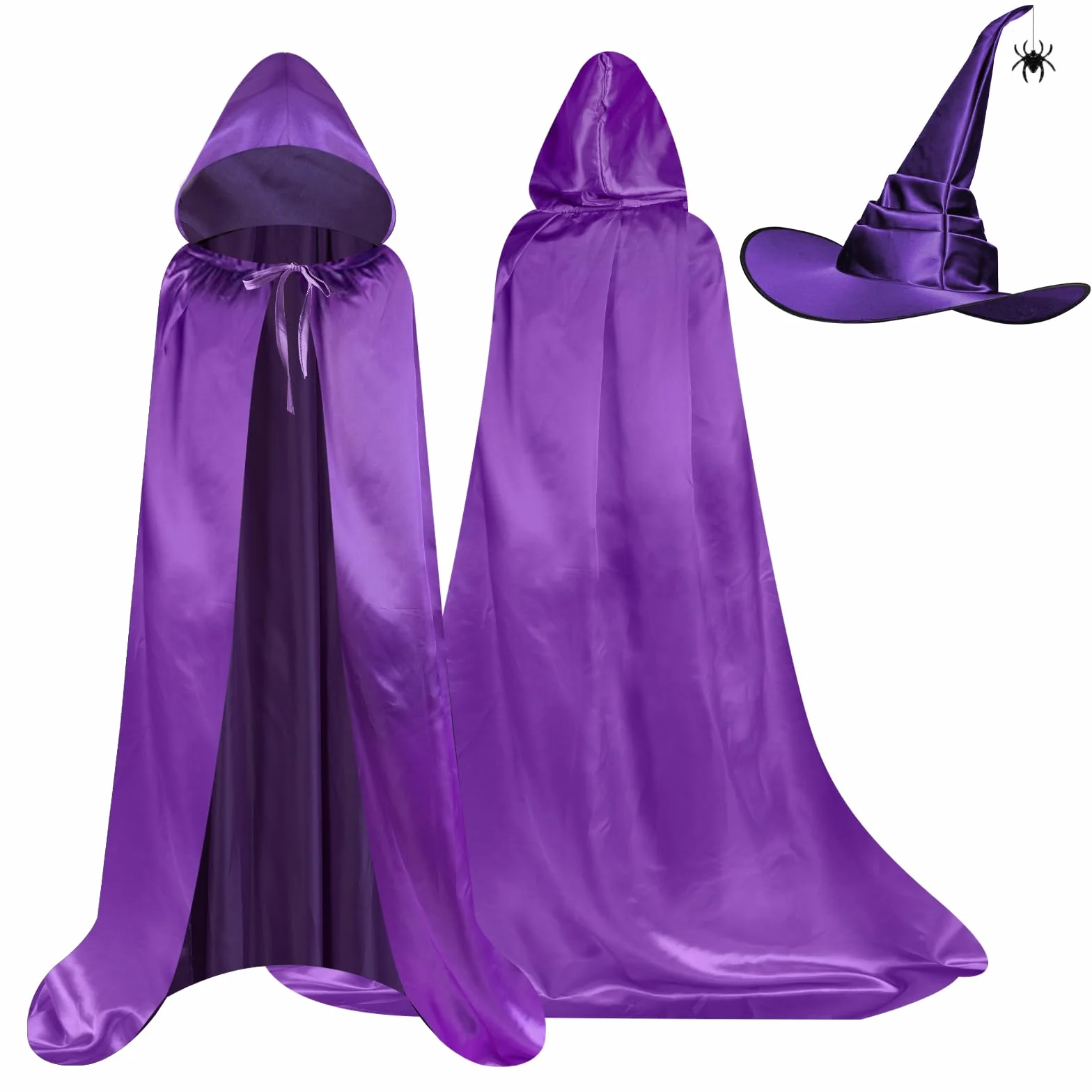 AUYAO Peleryna z kapturem na Halloween, długa peleryna z kapturem, płaszcz z kapturem, Halloween, Boże Narodzenie, fantazyjna peleryna, 2 szt. fantazyjny kostium, maskarada, impreza z rękawiczkami