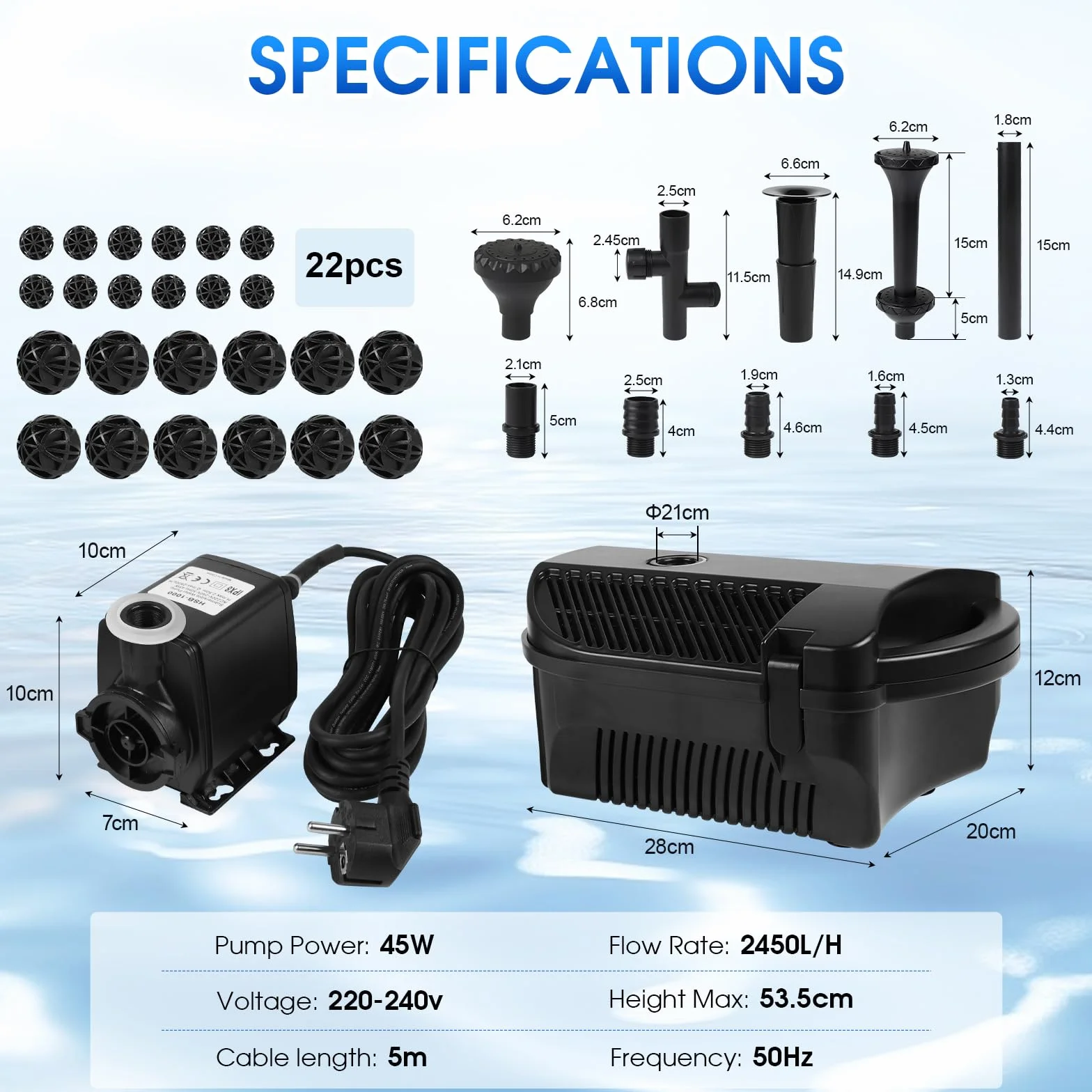 EXLECO Pompa do oczka wodnego 2450 l/h 50 W z filtrem i fontanną