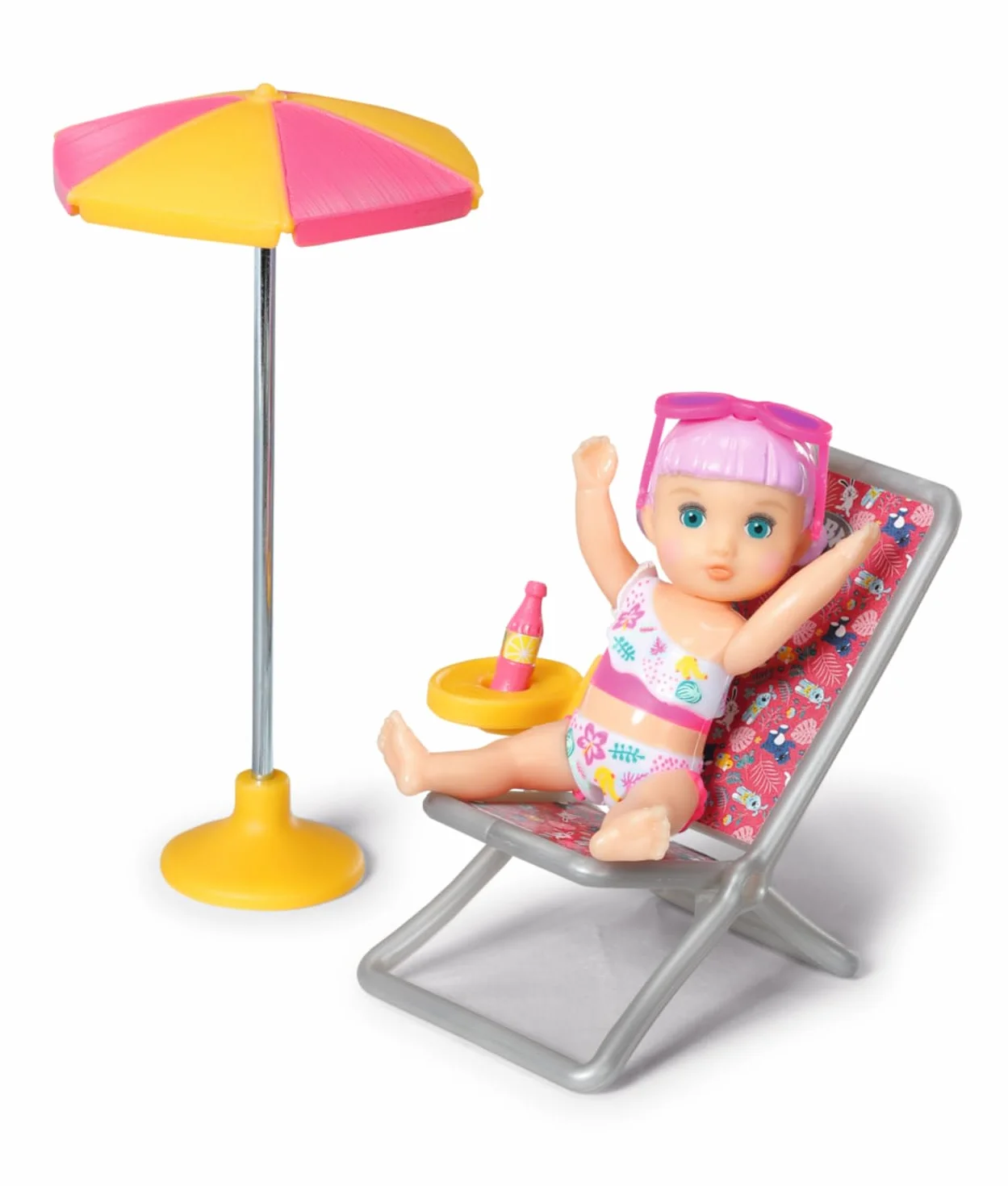 BABY born Minis Zestaw do zabawy na lato z Larą 906132 – lalka 7 cm z ekskluzywnymi akcesoriami i ruchomym korpusem do realistycznej zabawy – dzieci od 3 lat