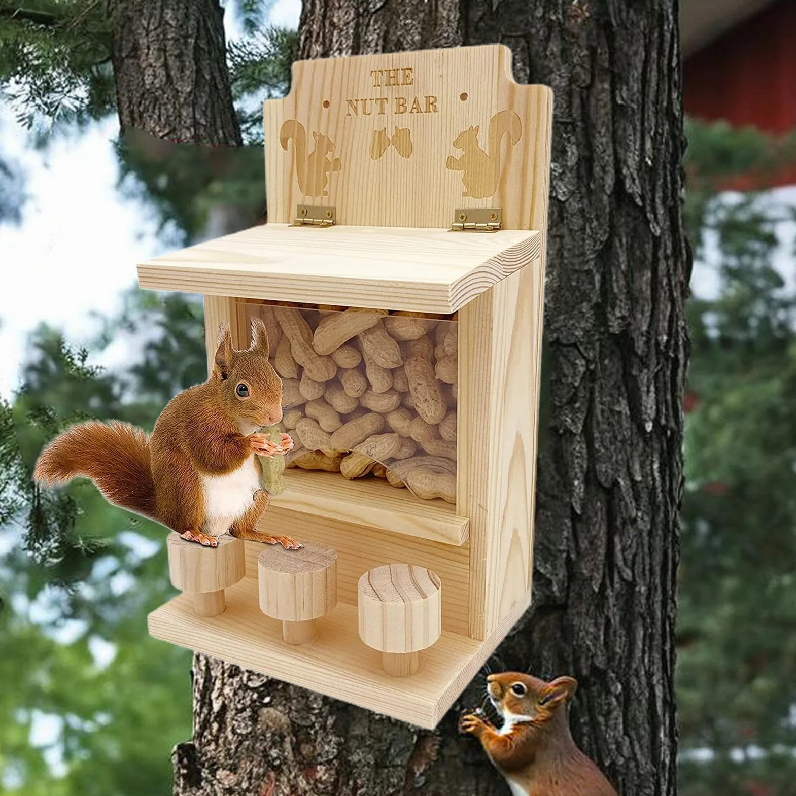 Drewniany domek karmnik dla wiewiórek odporny na warunki atmosferyczne na zewnątrz