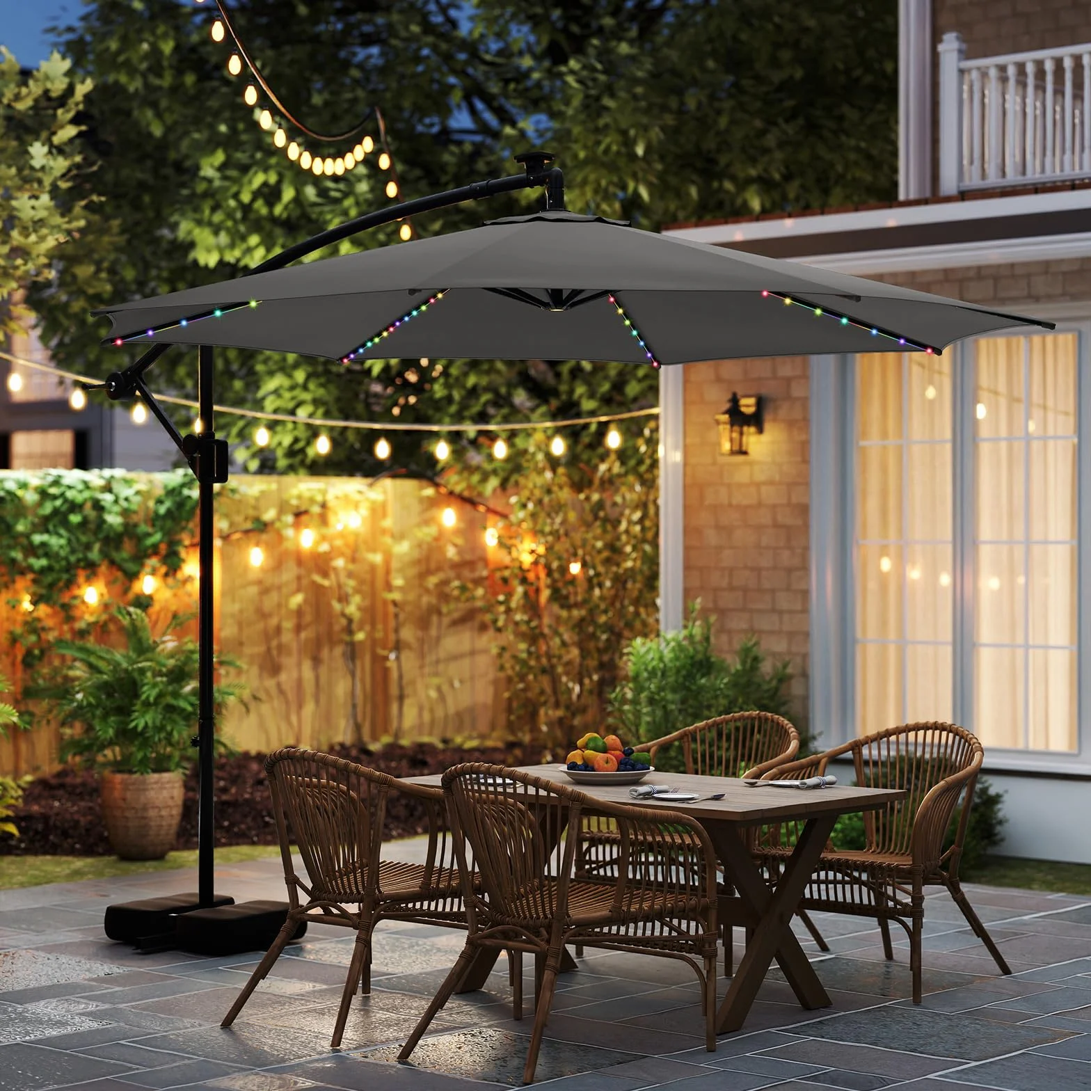 COSTWAY Parasol przeciwsłoneczny z oświetleniem LED 300 cm 9 trybów regulowany kąt nachylenia obracany 360°