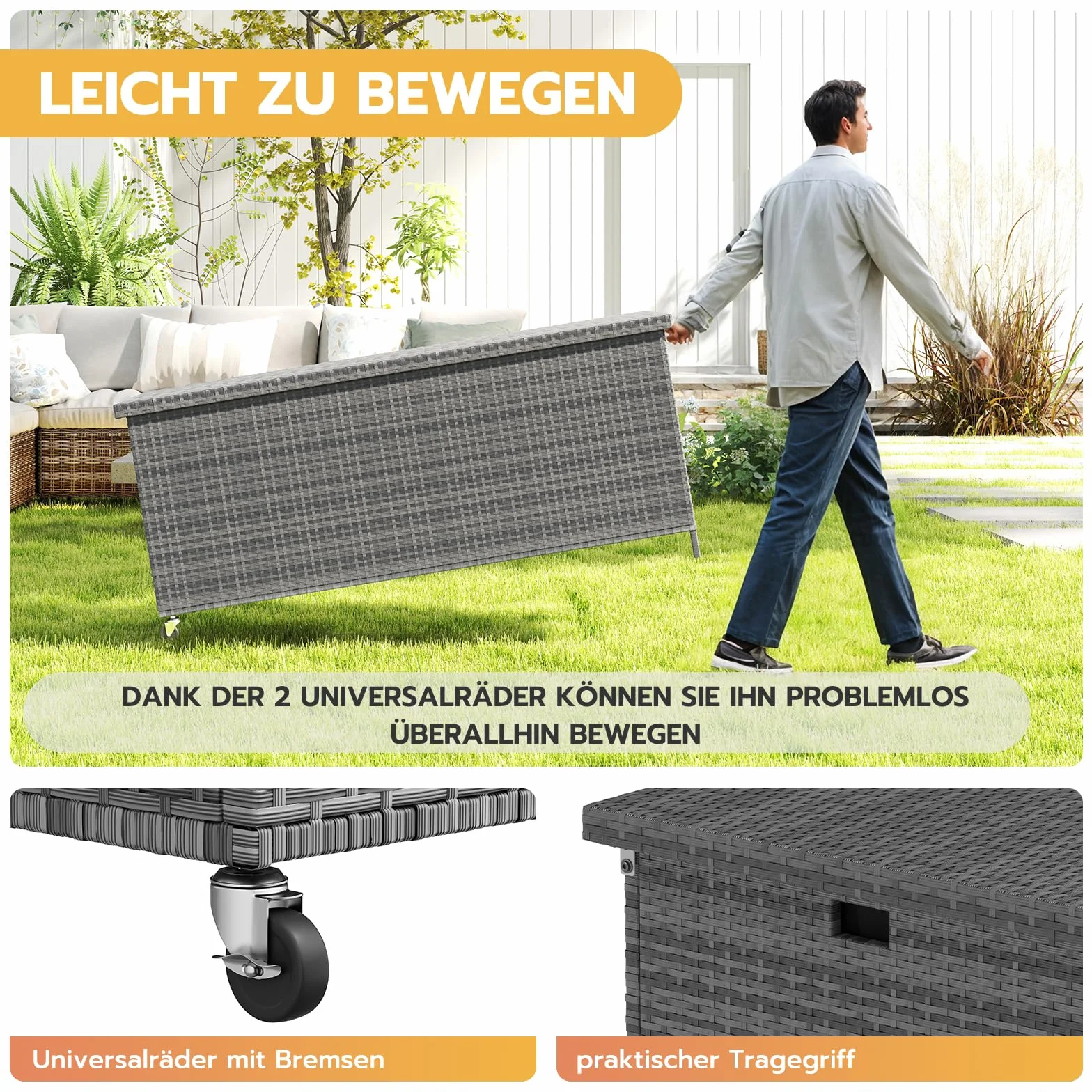 UDPATIO Skrzynka ogrodowa 480 l wodoszczelna odporna na UV 138 x 61 cm