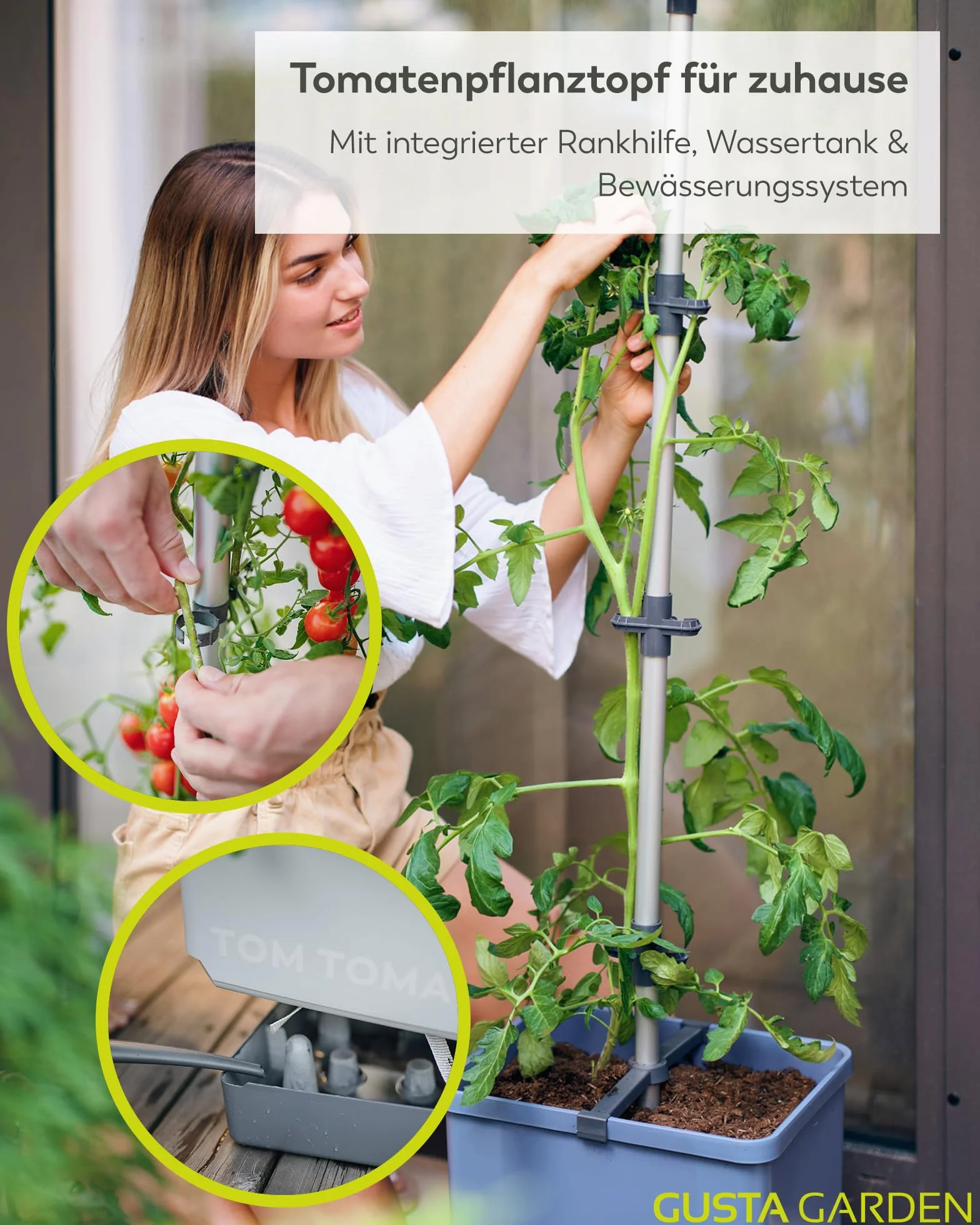 Gusta Garden doniczka na pomidory niebieska 4,5 l zbiornik na wodę 20 l objętość ziemi