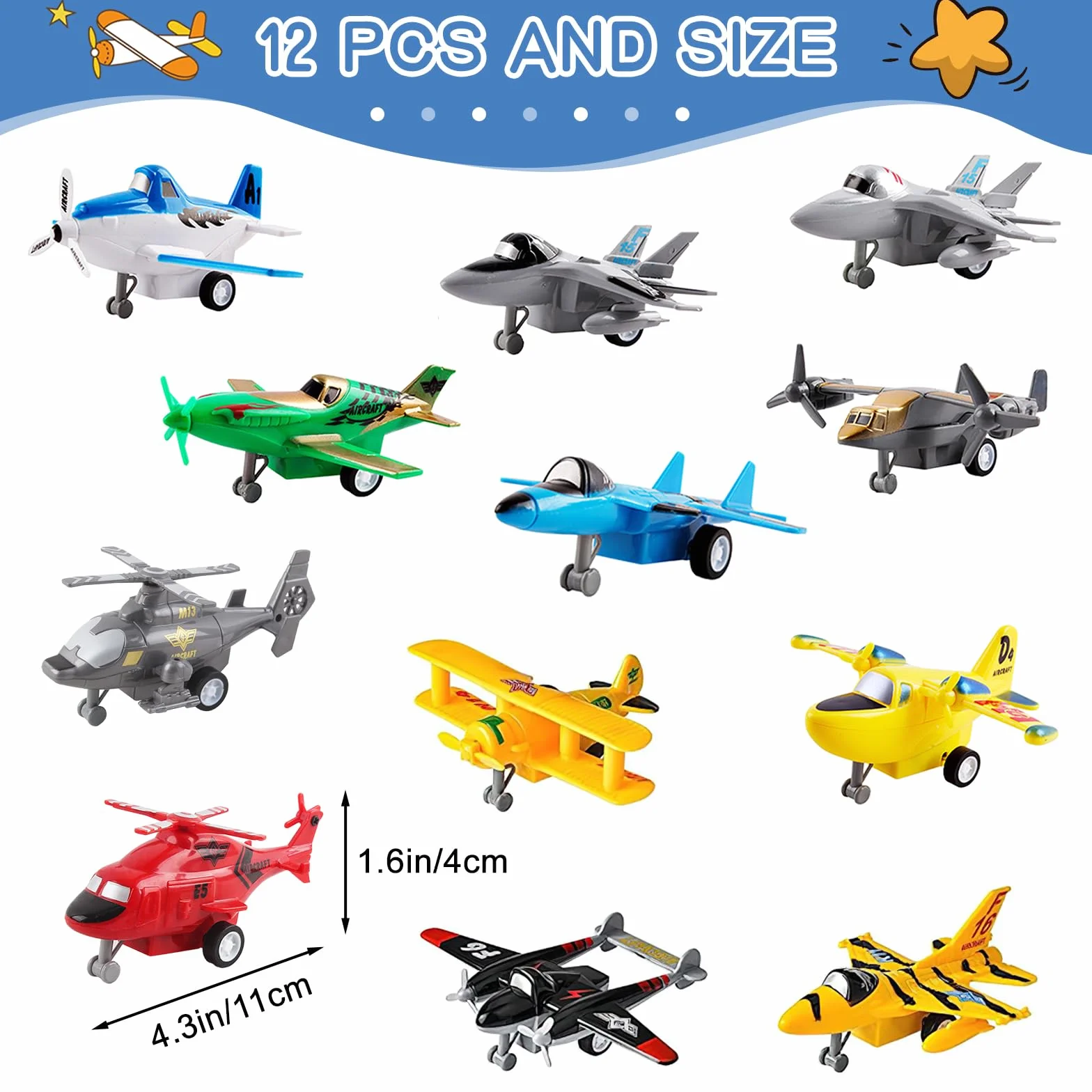 deAO Zestaw 12 samolotów cofania - zestaw helikopterów, bombowce stealth, samoloty bojowe, samoloty
