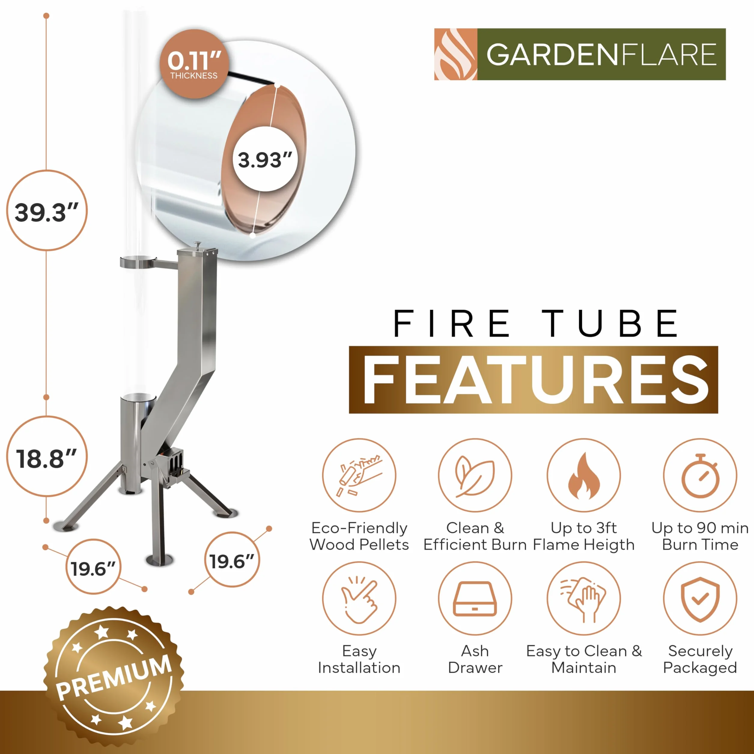 GARDENFLARE Palenisko pochodnia na pellet ze stali nierdzewnej płomień 1,5 m