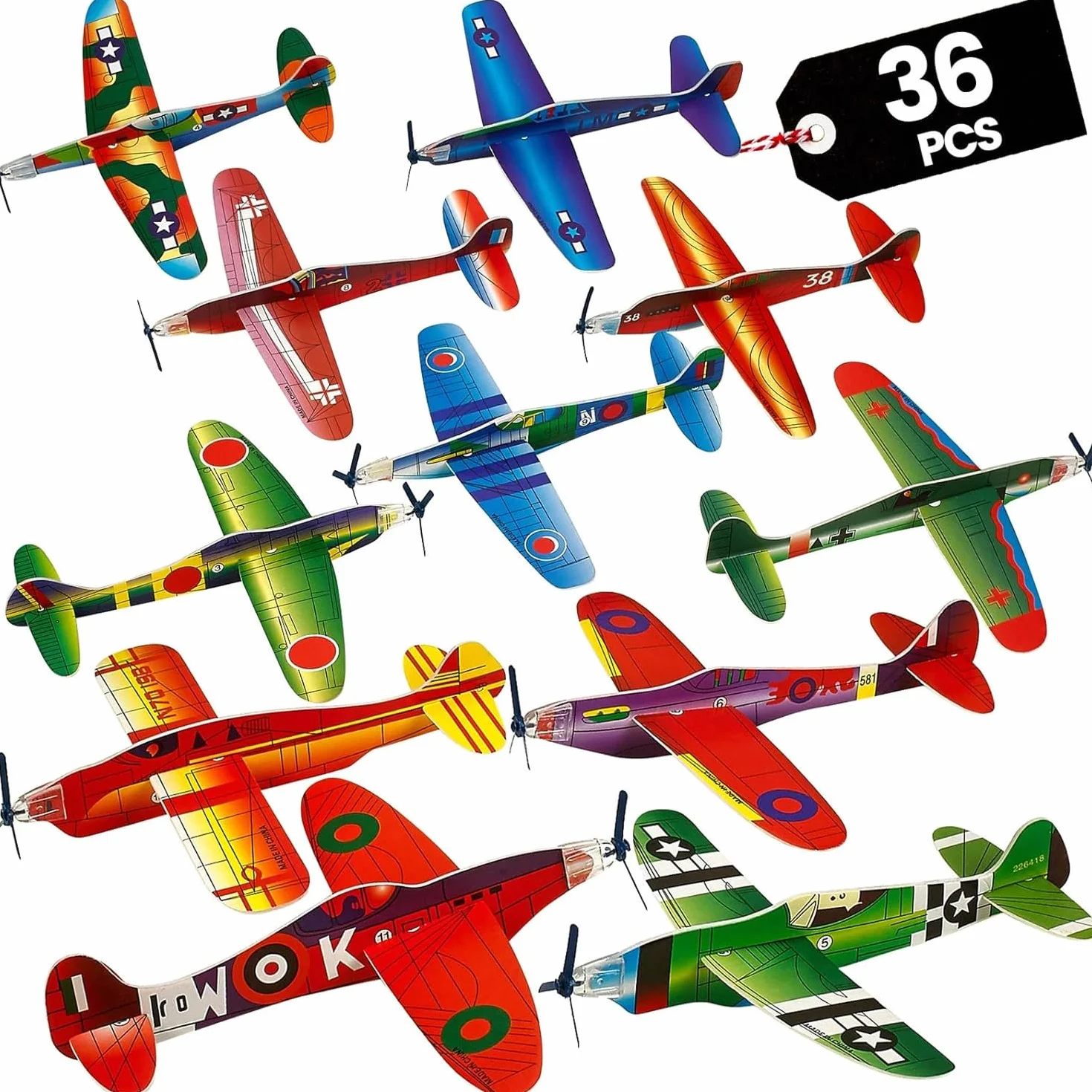 Bedwina Glider Planes – 36 sztuk, 20,3 cm samoloty bombowe z pianki dla dzieci, idealne na imprezy, urodziny, do torebek z upominkami i zabaw na świeżym powietrzu