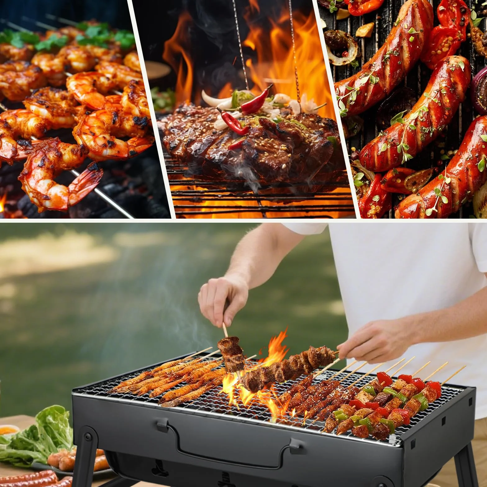 Przenośny grill na węgiel drzewny składany dla 2-3 osób na piknik podróż taras kemping