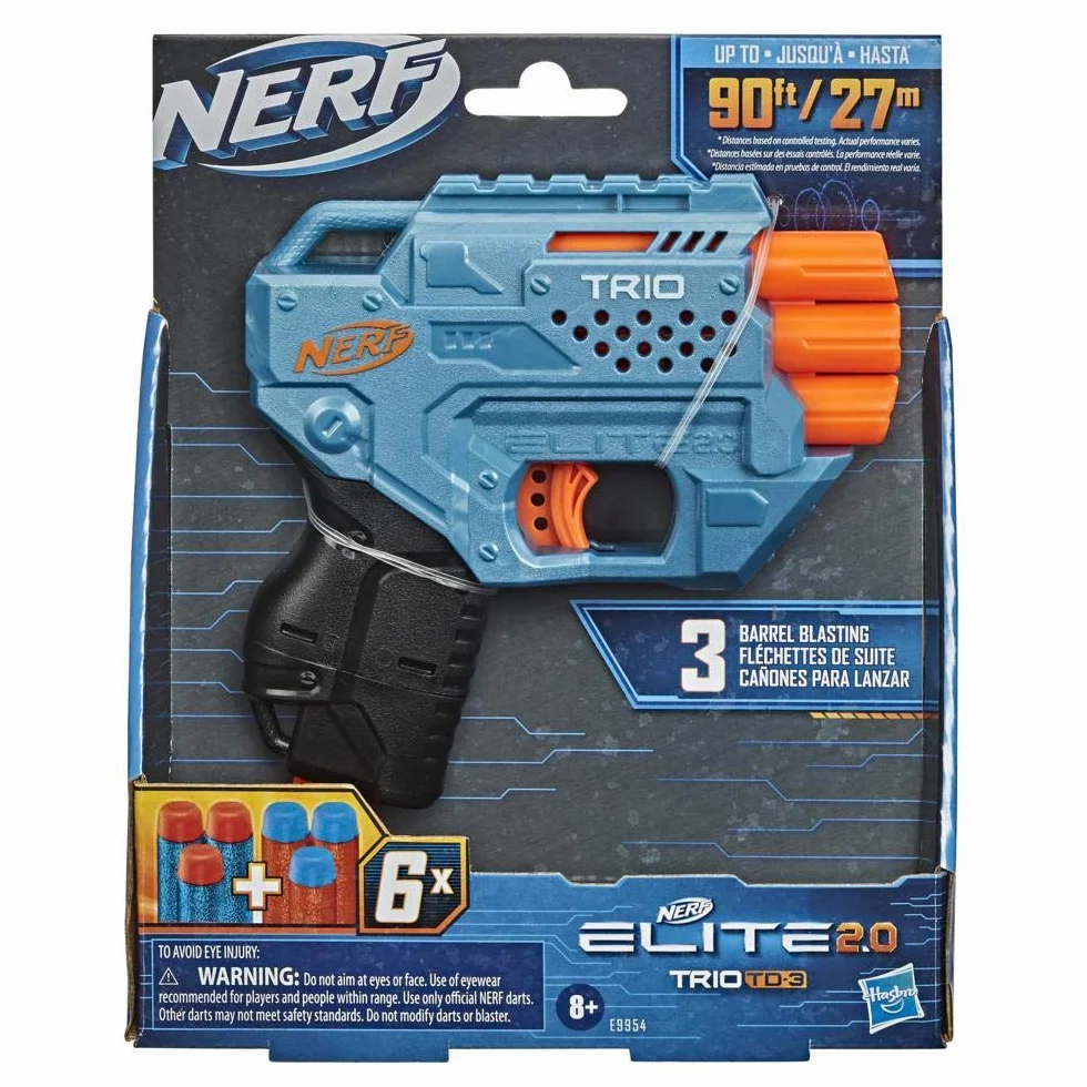 Wyrzutnia Nerf Elite 2.0 Trio SD-3-6 oryginalnych strzałek Nerf - strzelanie z 3 luf - szyna na akcesoria dająca możliwość dostosowania.