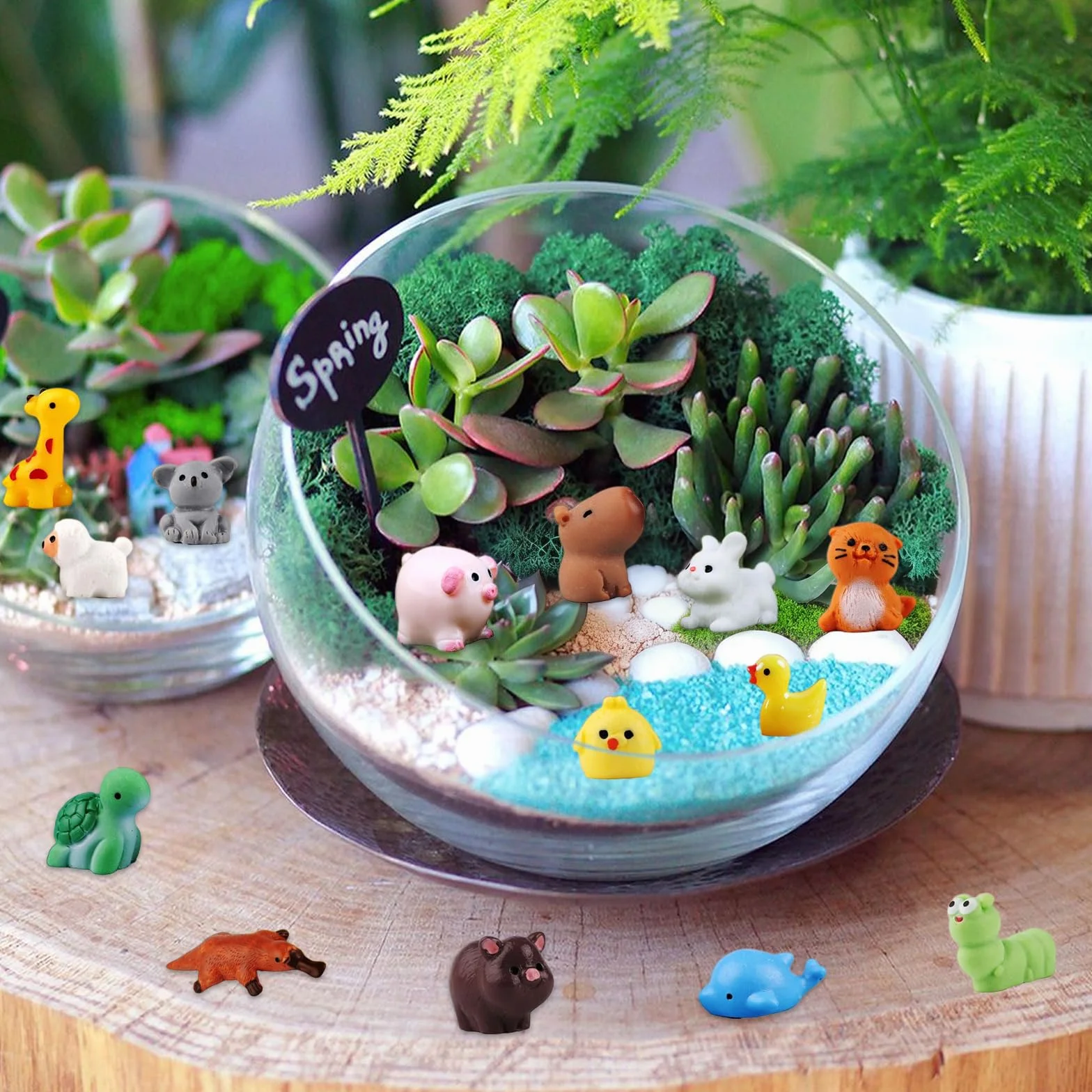 ZhouWei 42 szt. Mini żywiczne zwierzęta, mini figurki ozdoby dla małych zwierząt miniaturowe małe zwierzątka, do domku dla lalek, akwarium rzemiosło DIY