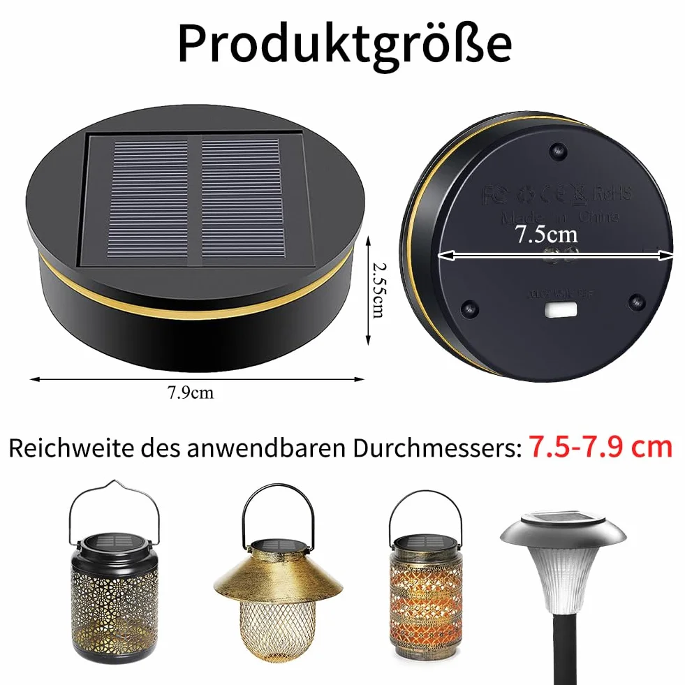 2 sztuki lamp solarnych, zamienniki do lamp solarnych, 8 cm, ciepła i biała dioda LED, pojemnik na baterie słoneczne, 800 mAh, do ogrodu LED, zamiennik do lamp solarnych, pokrywek, latarni wiszących i