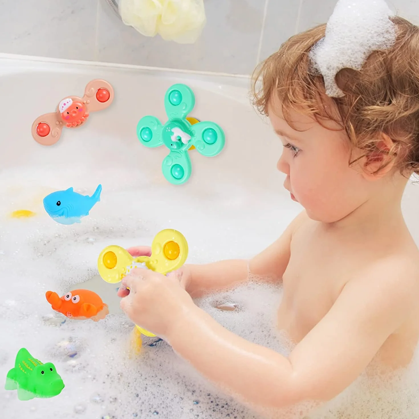 NIWWIN Żyroskop z przyssawką, zabawka sensoryczna 3 sztuki, zabawka sensoryczna dla dzieci w wieku 1 roku, karykaturalny oceanowy spinner, gry planszowe, żyroskop, sensoryczna zabawka