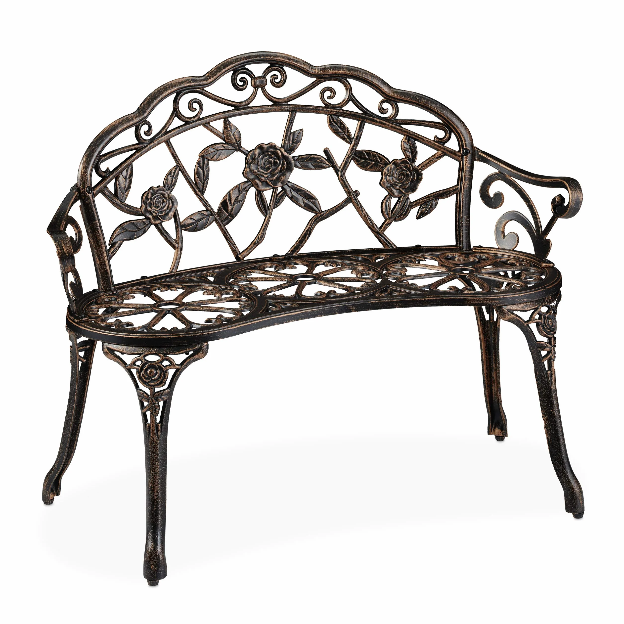 Relaxdays Ławka ogrodowa 2-osobowa z aluminium i żeliwa, antyczna, czarna, 78 x 99 x 52 cm