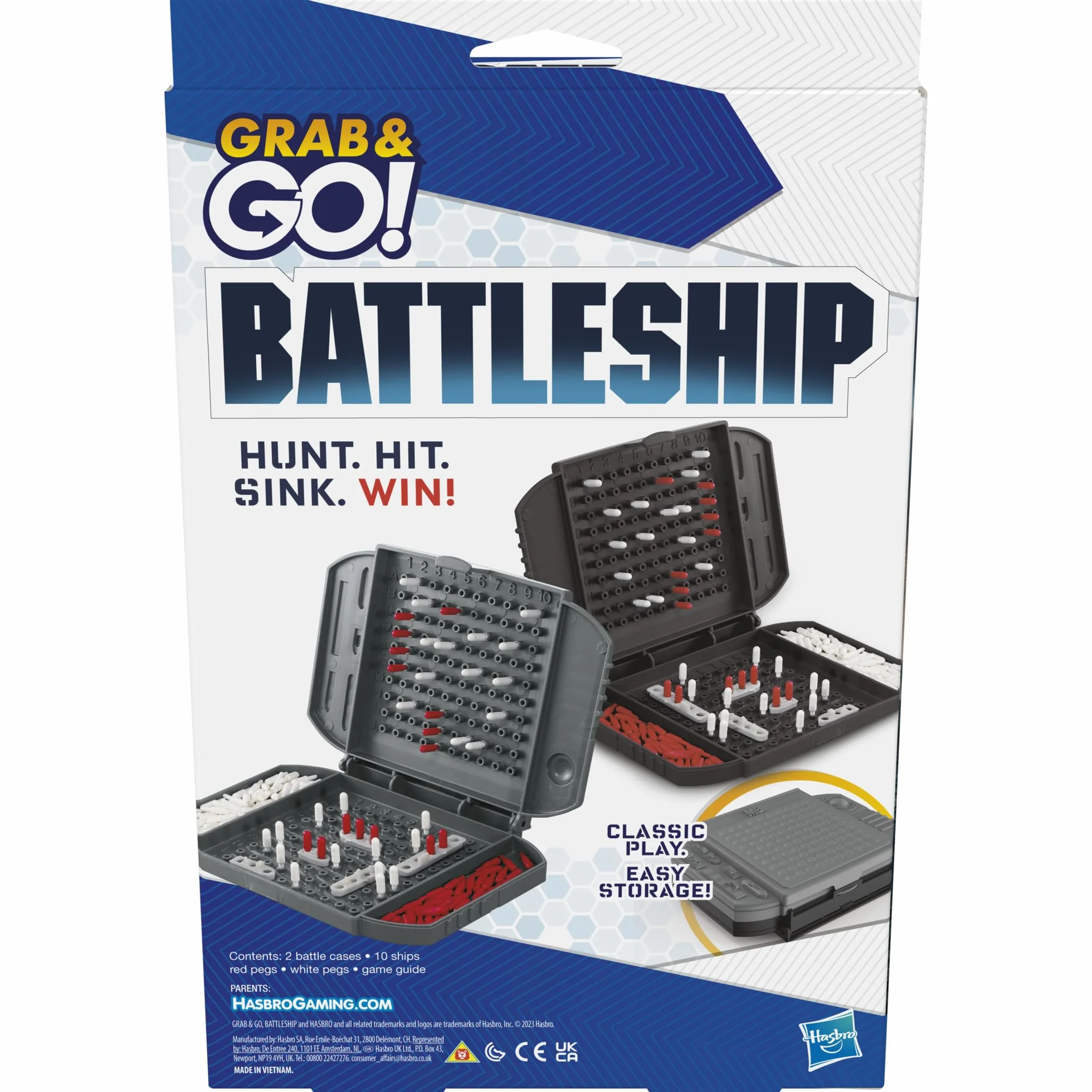 Hasbro Gaming Battleship gra strategiczna, zabawki podróżne dla dzieci, przenośna zabawa dla 2 graczy, grab and go, wiek 7+