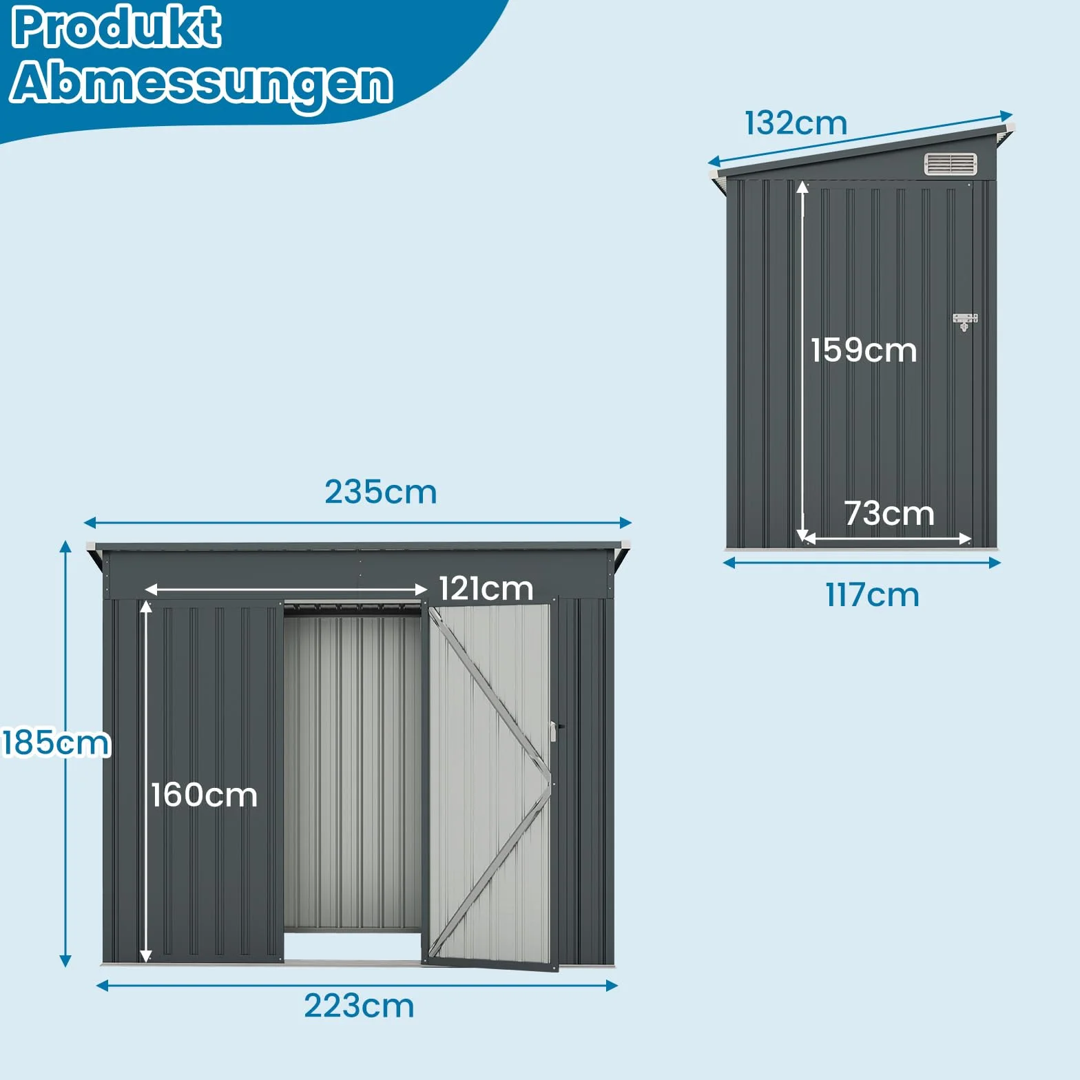 COSTWAY Domek ogrodowy metalowy 235x117x185 cm szopa na narzędzia zamykana na klucz