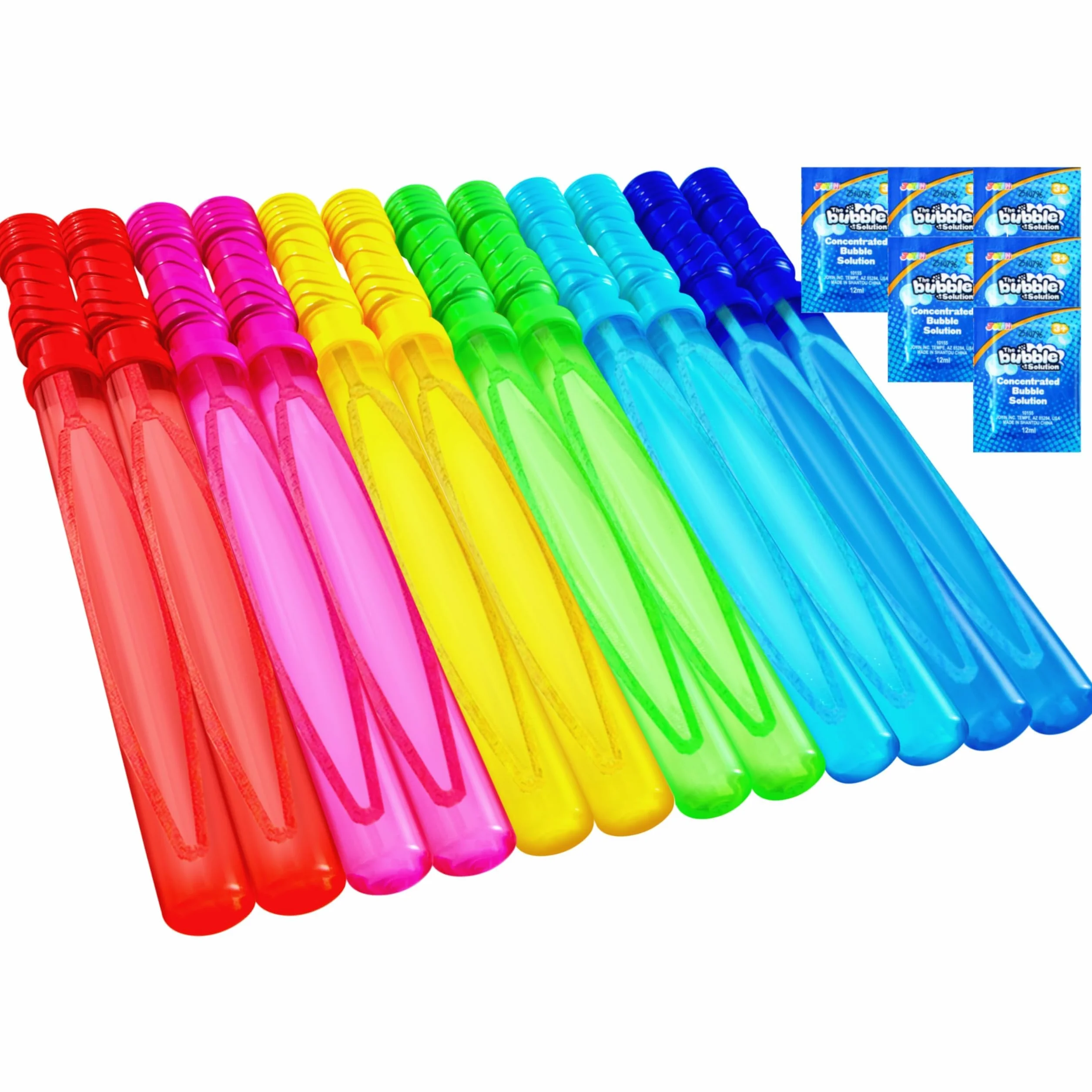 JOYIN 12er 35.6cm Seifenblasen Set (118ml je Stab) mit 12 Beutel Seifenblasenflüssigkeit, Seifenblasenstab mit Griff (1 Dutzend) für Hochzeit Geburtstag Party Taufe Valentinstag