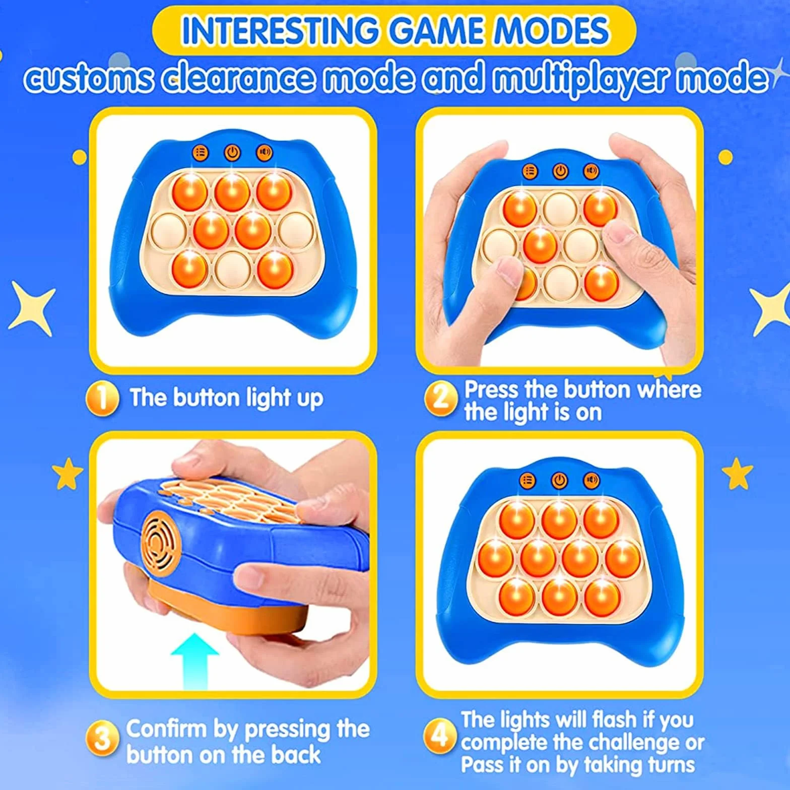 Konsola do gier Quick Push Bubble, Puzzle Pop Light Up Game, dekompresyjna maszyna do gier logicznych, sensoryczne zabawki Fidget dla autyzmu, gra koordynacyjna ręka-oko dla dzieci i dorosłych