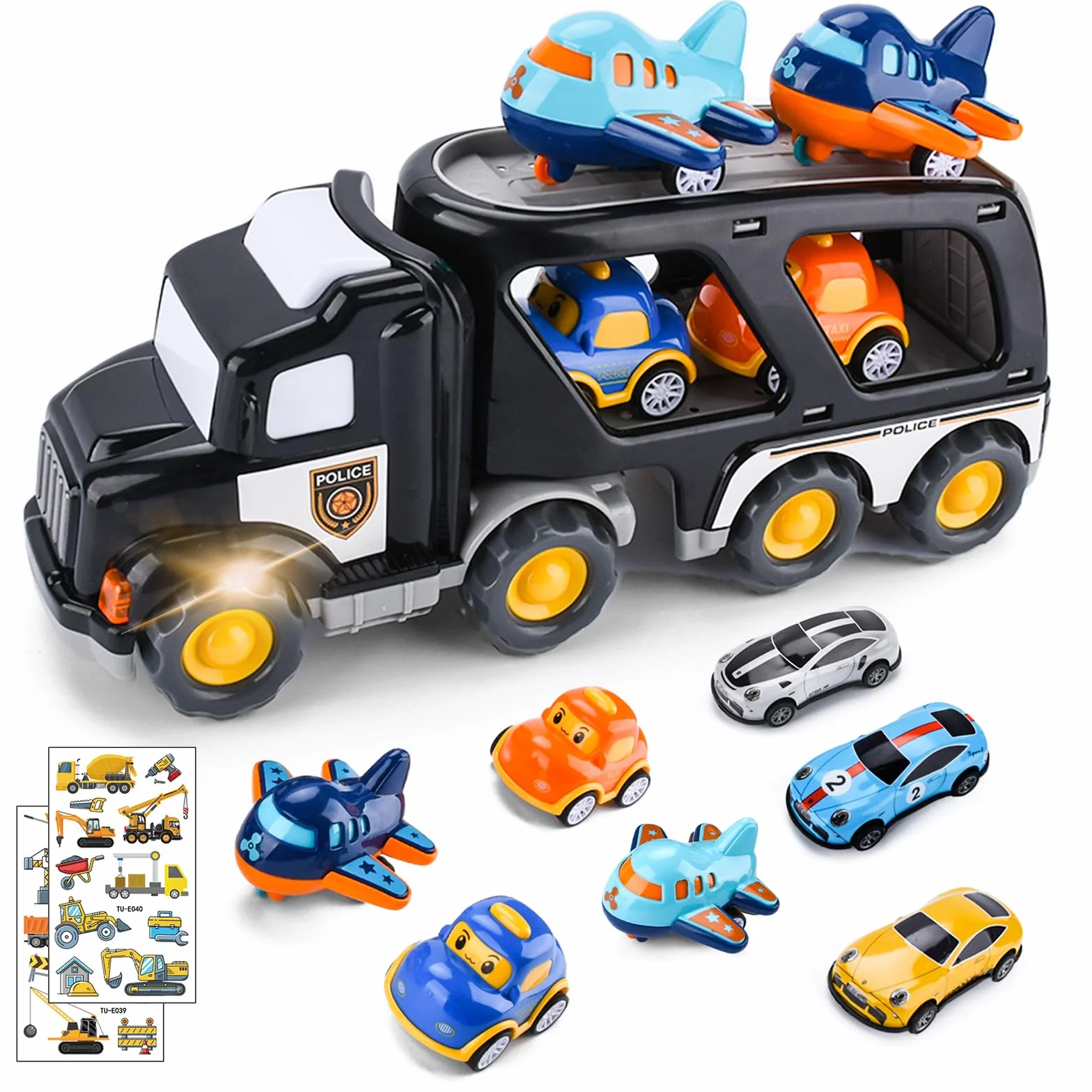 Zestaw Zabawek 8w1 Auto Ciężarówka Transporter z Światłem i Muzyką dla Chłopców i Dziewczynek 1 2 3 4 5 lat, Idealna Toy Gift na Urodziny, Dzień Dziecka, Święta