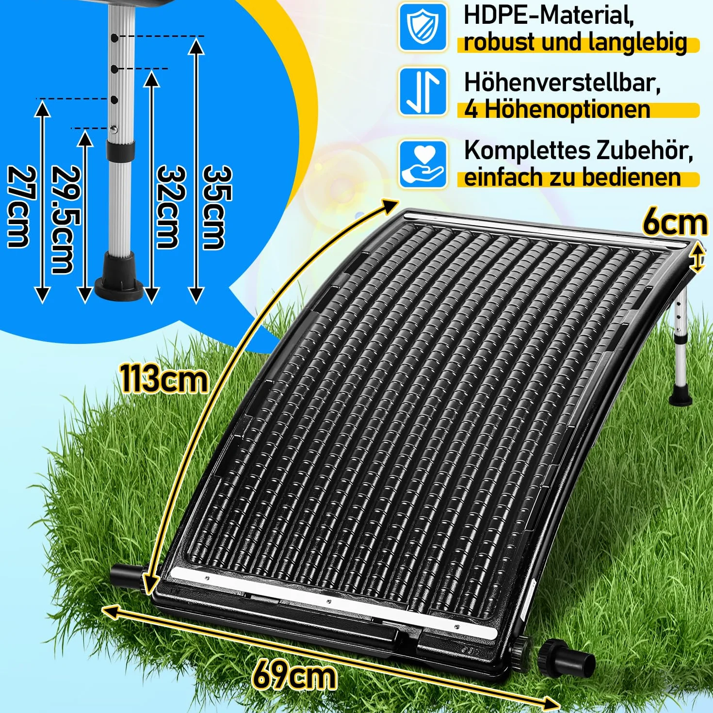 Kolektor słoneczny 110x65x15 cm 10 000 l/h przyłącze 38-40 mm do basenu