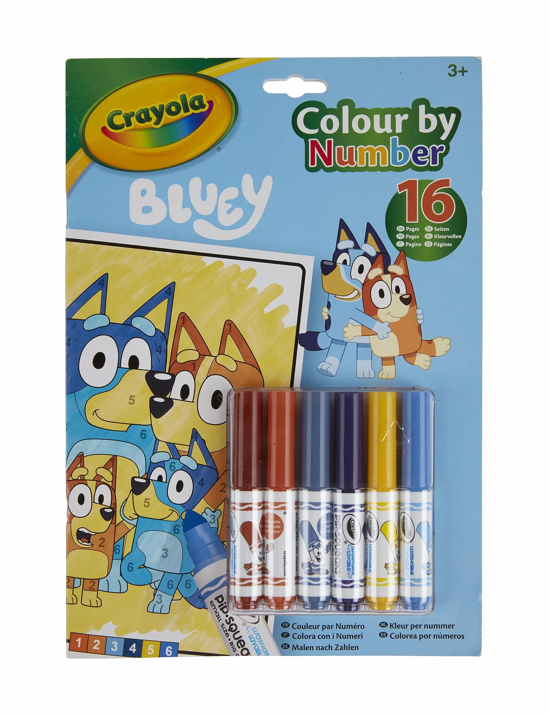 CRAYOLA Kolorowanie według numerów – niebieski (zawiera 16 kolorowanek i 6 minimarkerów) | edukacyjna zabawa w kolorowanie dla wczesnych lat, dla dzieci w wieku od 3 lat