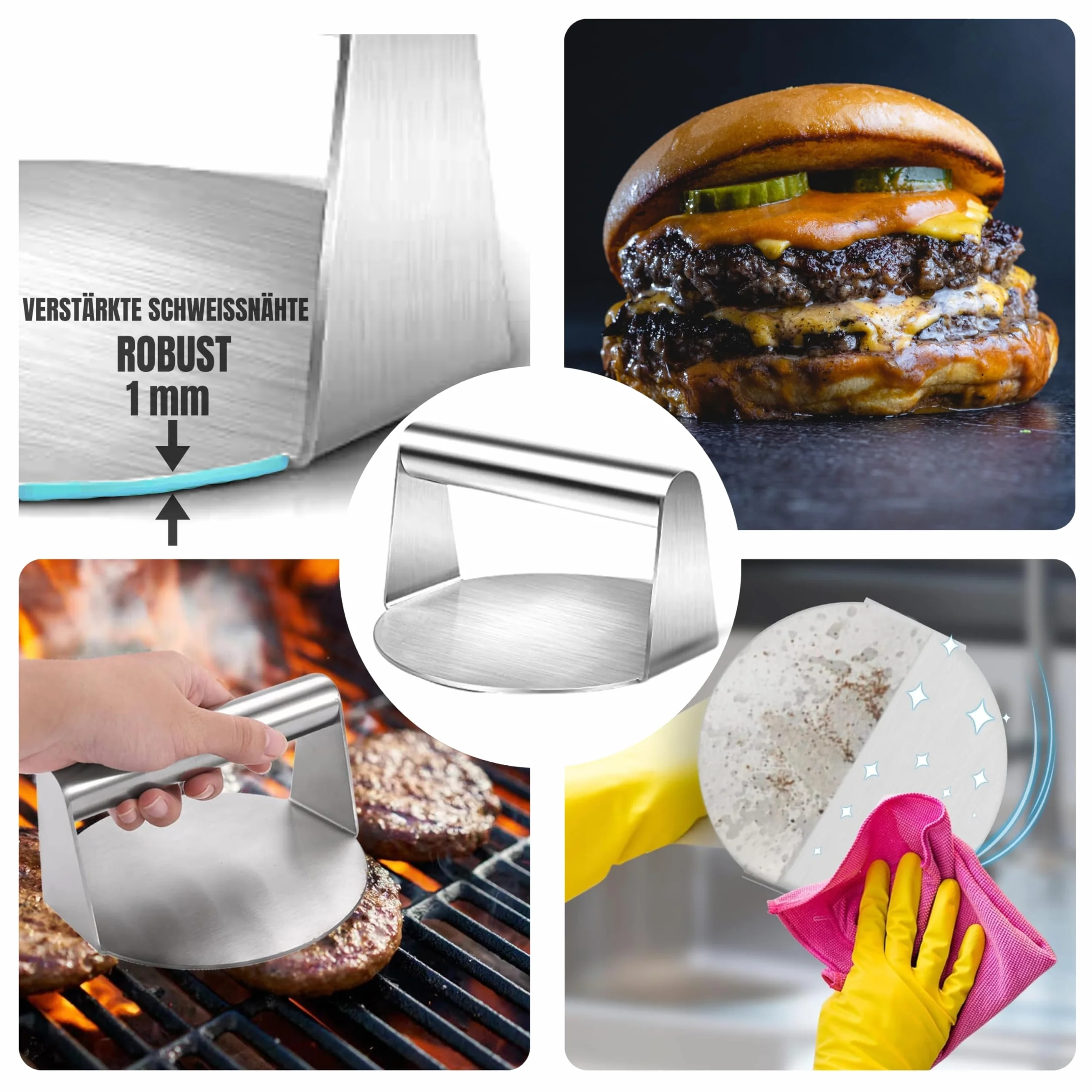 Smash Burger zestaw prasa łopatka okap kuchenny stal nierdzewna brązowy