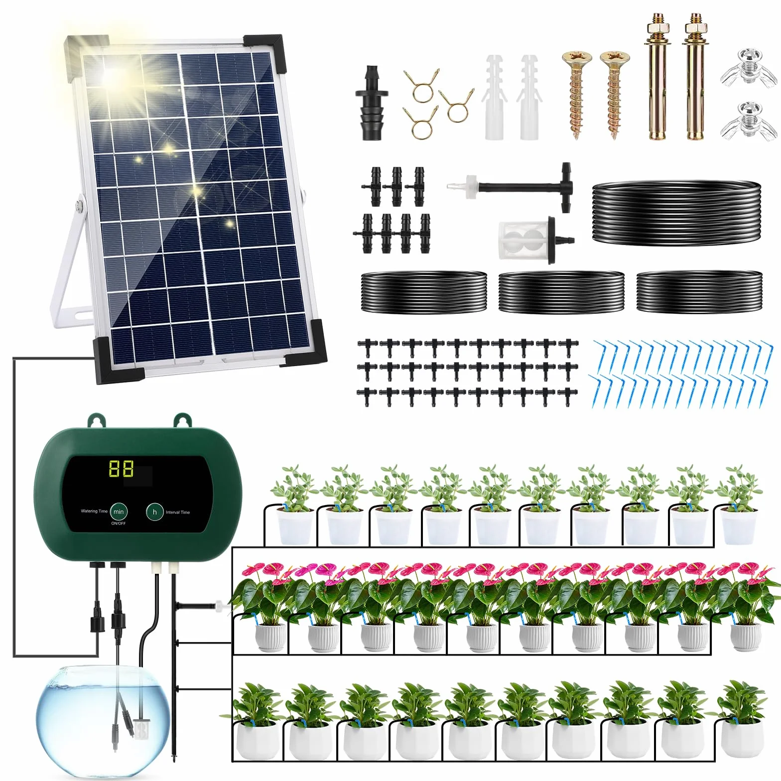 Anpress Solarny system nawadniania automatycznego zestawu do ogrodu z 30 doniczkami i 10 trybami timera
