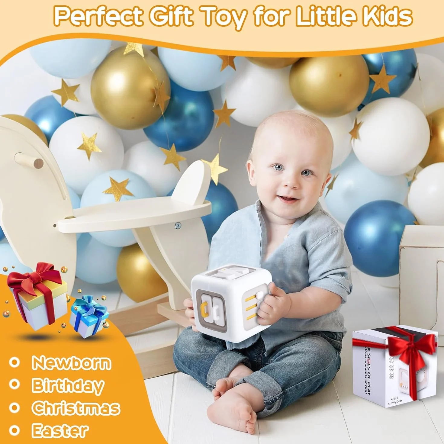 Zikenis Montessori zabawka od 1 roku życia, z przełącznikami, wentylatorami, lustrem, przyciskami, szufladami, zabawkami w kostkę, zabawka sensoryczna dla małych dzieci, prezent dla dziecka 1-3
