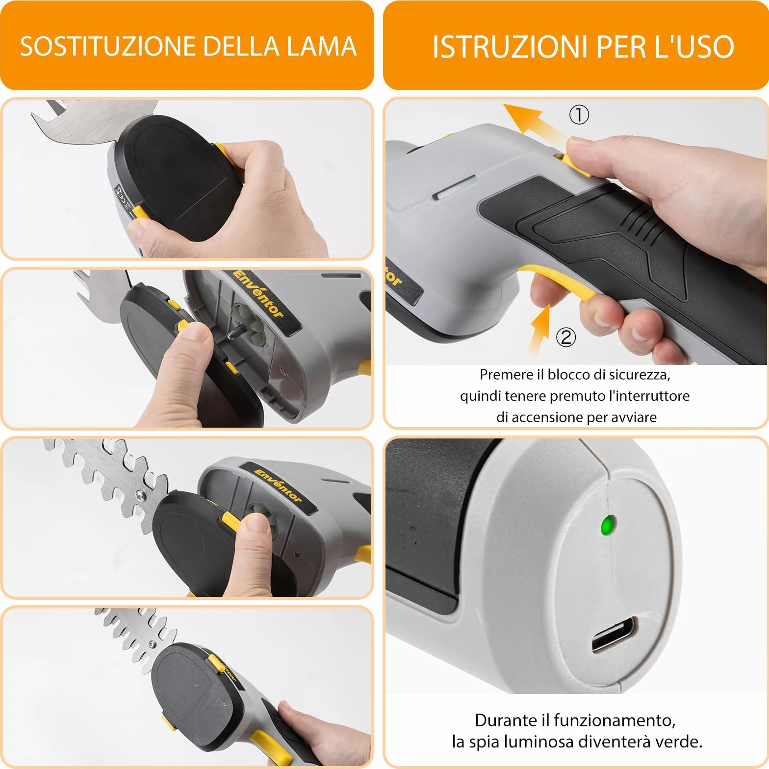 Enventor Sekator ogrodowy 7,4 V 2000mAh 2-in-1 Cordless Hedge Trimmer & Grass Shear