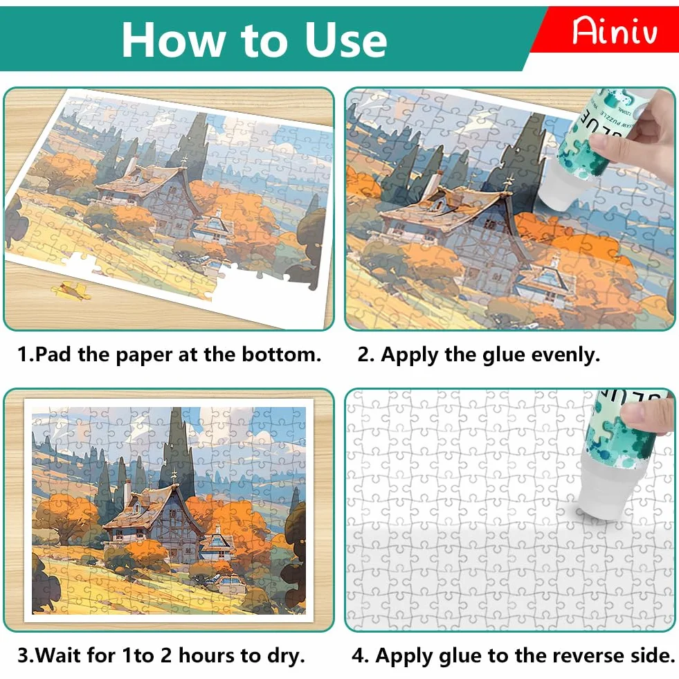 Ainiv Klej do puzzli z gąbką – przezroczysta, rozpuszczalna w wodzie, szybkoschnąca formuła na puzzle 1000/1500/2000 elementów, idealna do rękodzieła, projektów DIY i oszałamiających wyświetlaczy (120