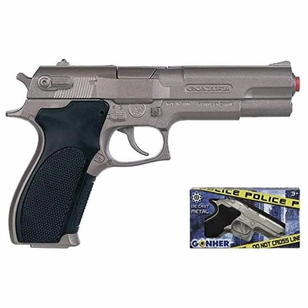 Fancy dress warehouse Gonher — 8-strzałowy pistolet policji Agniecenia, kolor metalu (45/0)