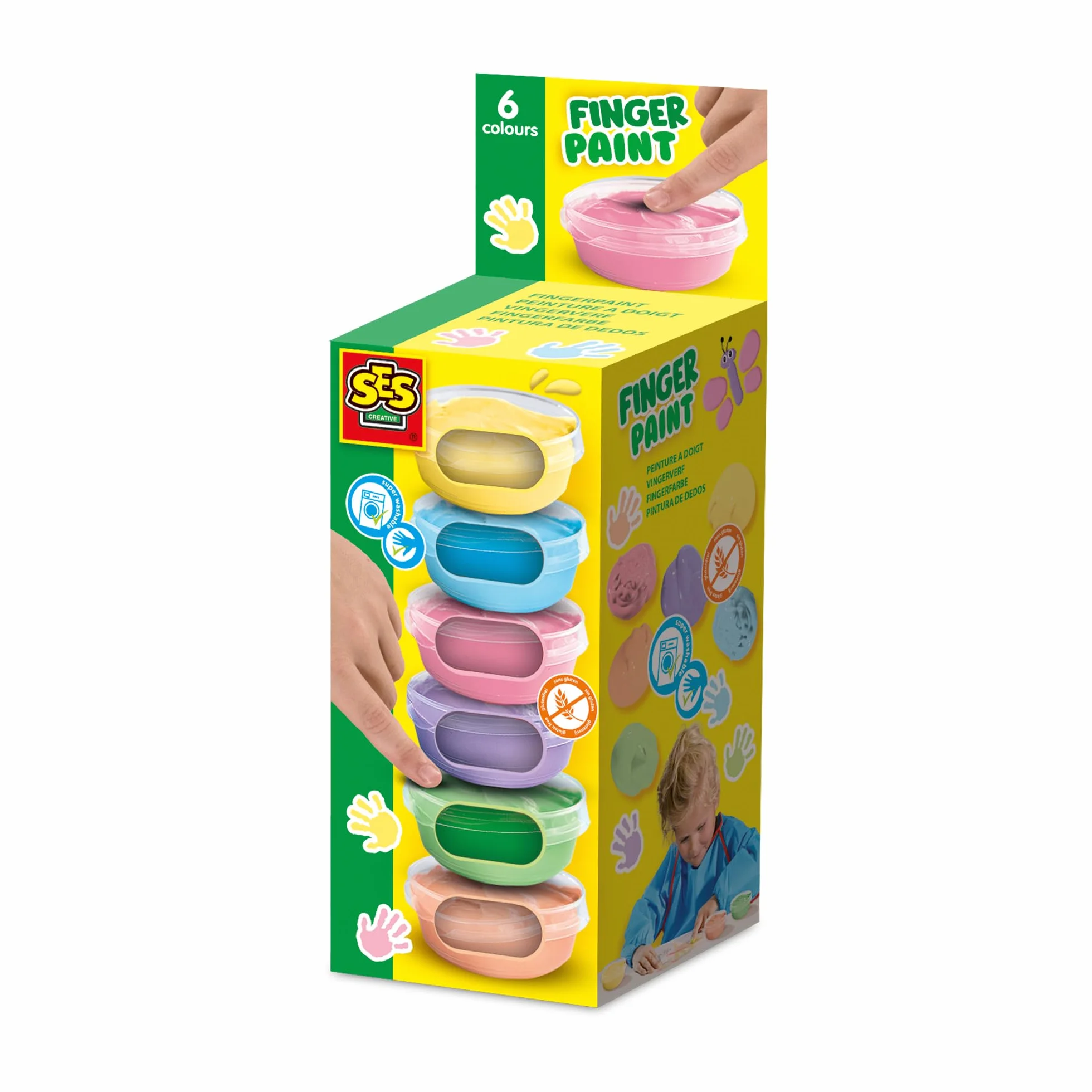 SES Creative 00397 Pastelowa farba do malowania palcami, 6 kolorów x 45 ml
