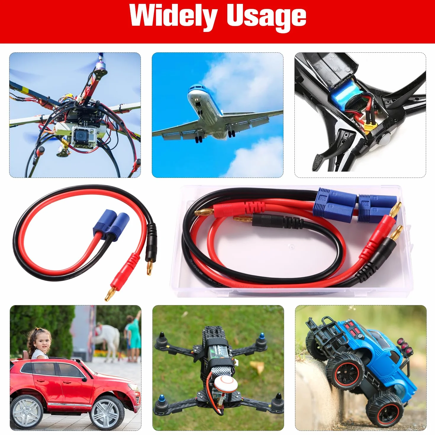 YIXISI 2 Sztuk EC5 do 4.0 Wtyczki Bananowej RC Battery Charge Cable, Złącze EC5 do 4.0 mm Wtyczki Bananowej z 30 cm 12AWG Silicone Cable, do Akumulatorów RC Helicopter Quadcopter Lipo