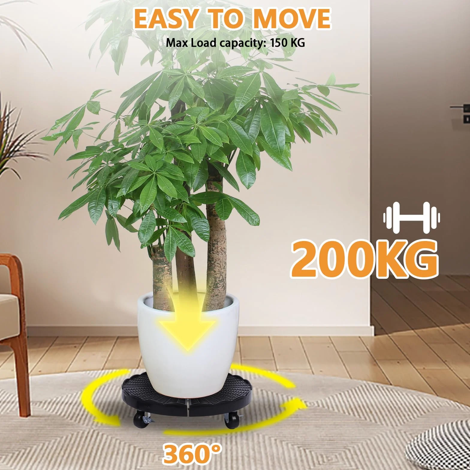 Zorplex Rolka do Roślin Ø 38–50 cm, Regulowana Podstawka z Kółkami 360° i Hamulcem, Nośność 150kg, Antypoślizgowa, Odporna na Warunki Atmosferyczne