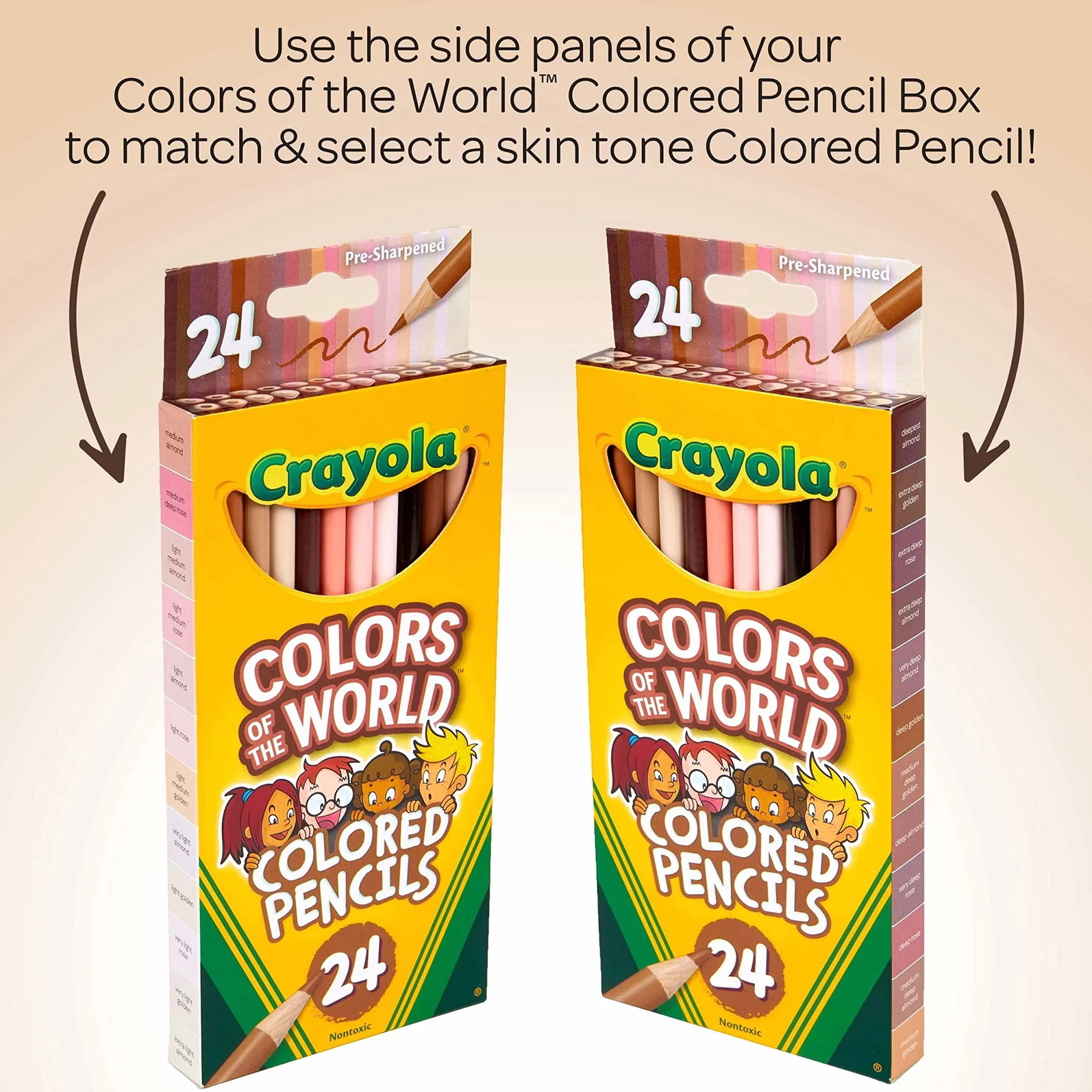 Crayola Colours of the World zestaw kredek do malowania skóry, dla dzieci w 24 odcieniach, dla dzieci z odcieniami skóry na całym świecie, zestaw do majsterkowania, od 3 lat
