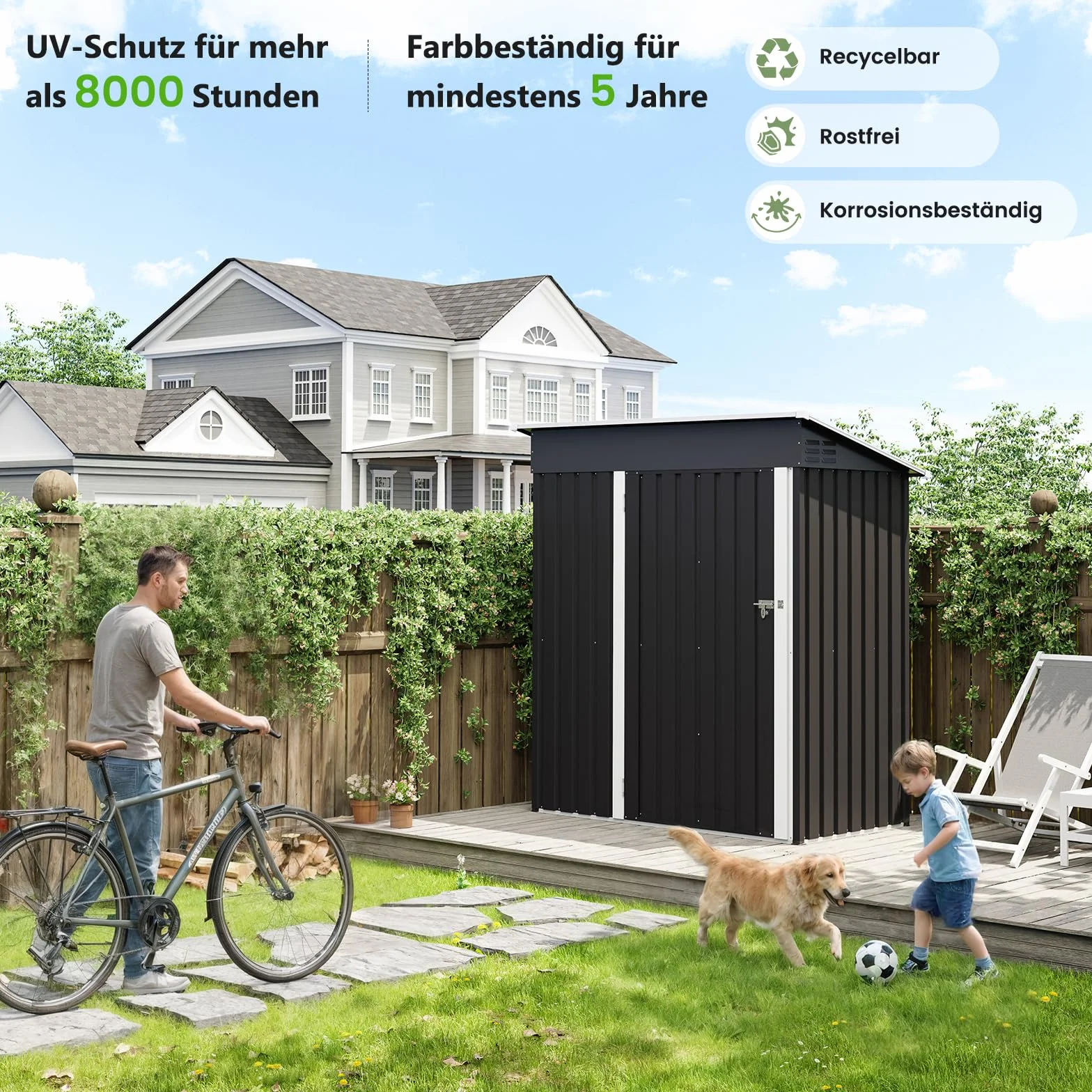 UDPATIO Metalowy domek ogrodowy 1,5 m² 162 x 92 x 180 cm szopa na narzędzia stal ocynkowana zamykane drzwi